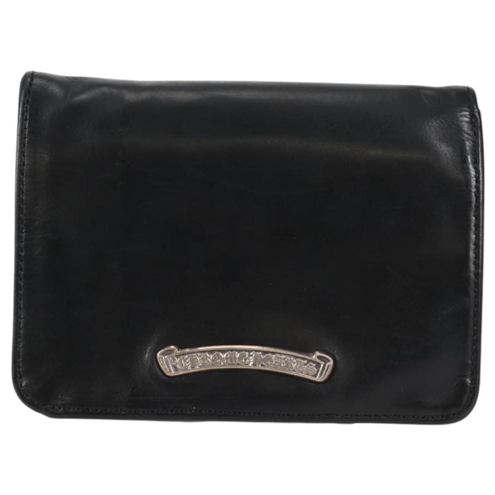 Chrome Hearts Joey Compact Wallet Leather Black Auth 136314M ref 