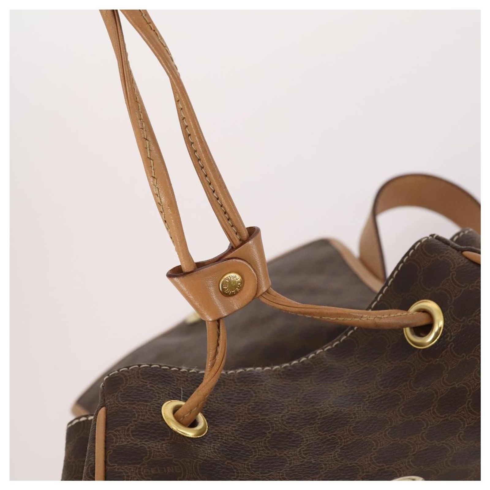 Céline CELINE Macadam Canvas Backpack PVC Leather Brown Gold  display picture 1