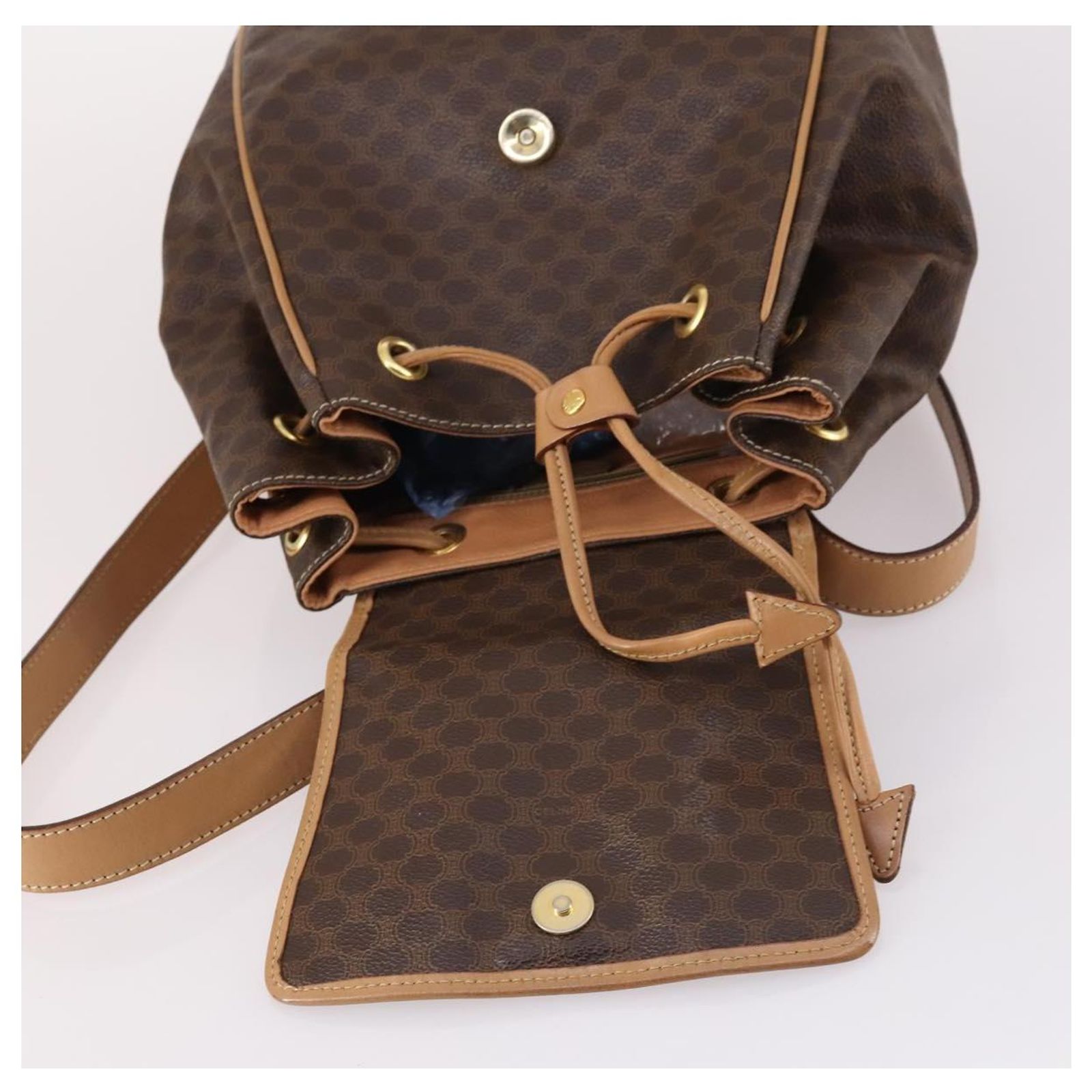CELINE Macadam Canvas Backpack PVC Leather Brown Gold Auth ep10649 Céline CELINE Macadam Canvas Backpack PVC Leather Brown Gold  main image 3
