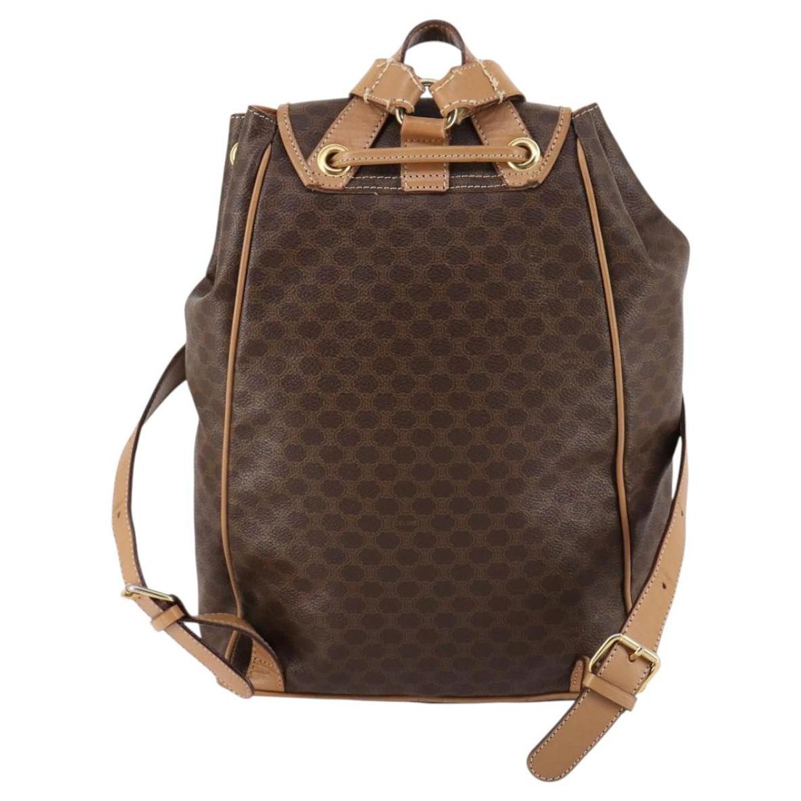 Céline CELINE Macadam Canvas Backpack PVC Leather Brown Gold  display picture 2