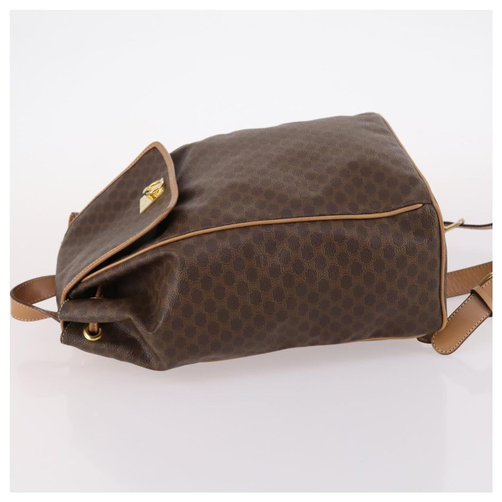 Céline CELINE Macadam Canvas Backpack PVC Leather Brown Gold  display picture 1