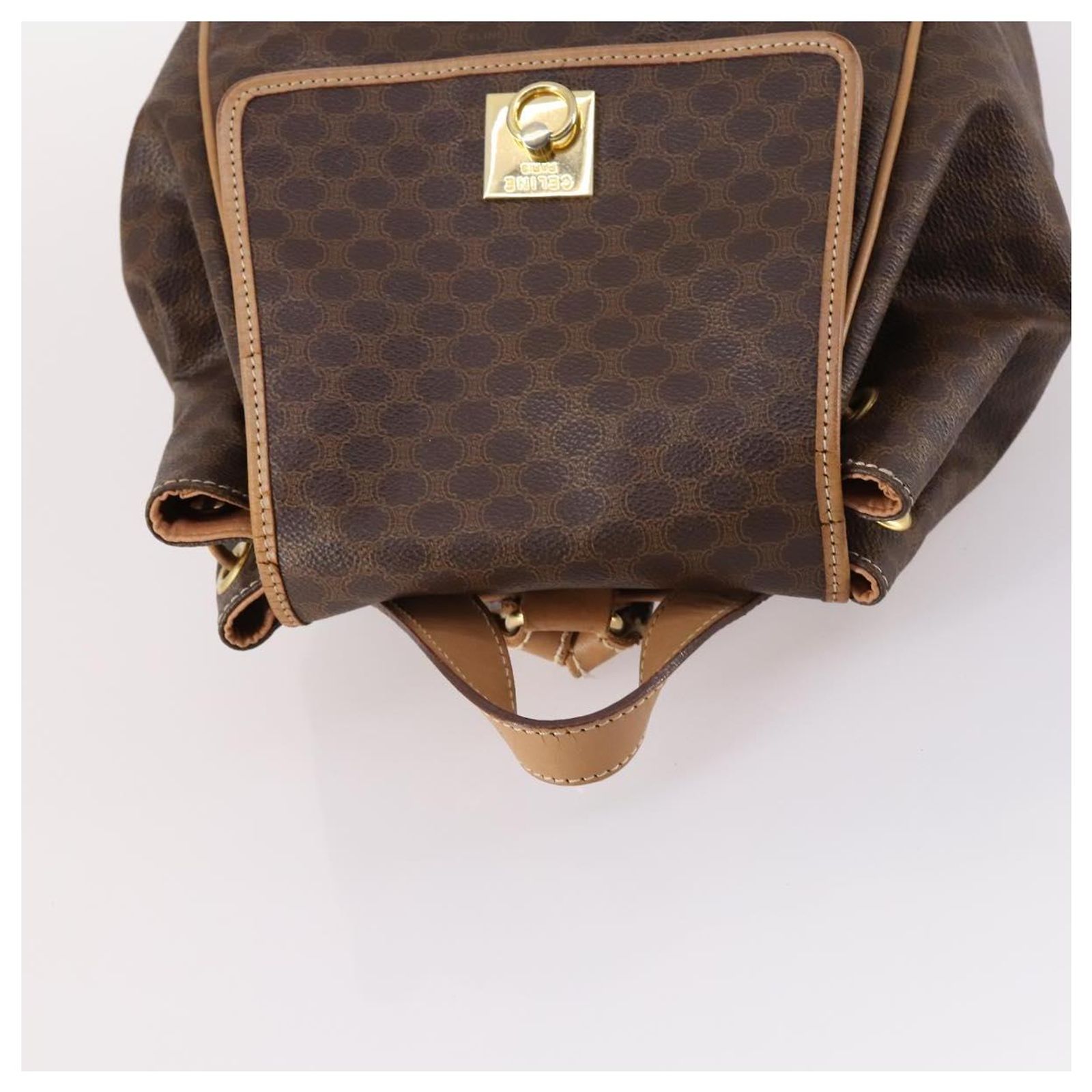 Céline CELINE Macadam Canvas Backpack PVC Leather Brown Gold 