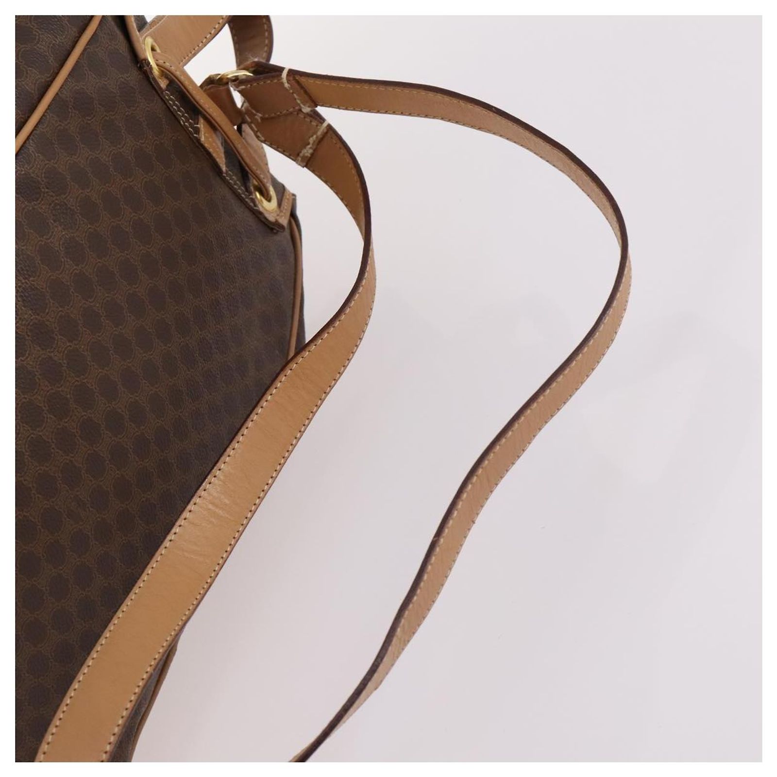 Céline CELINE Macadam Canvas Backpack PVC Leather Brown Gold 