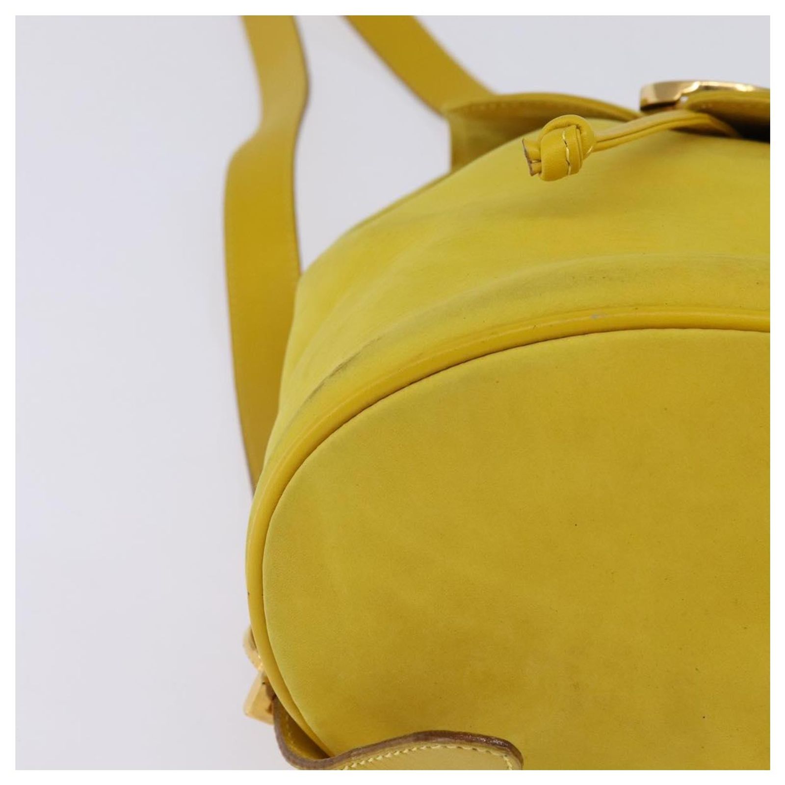 Salvatore Ferragamo Gancini Backpack Suede Yellow Gold Auth 