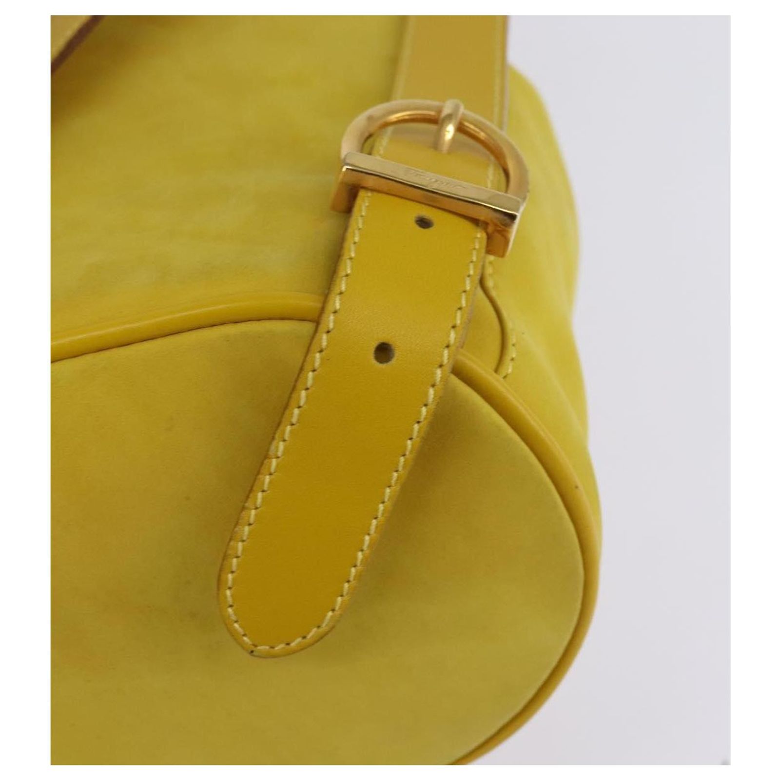 Salvatore Ferragamo Gancini Backpack Suede Yellow Gold Auth  display picture 1