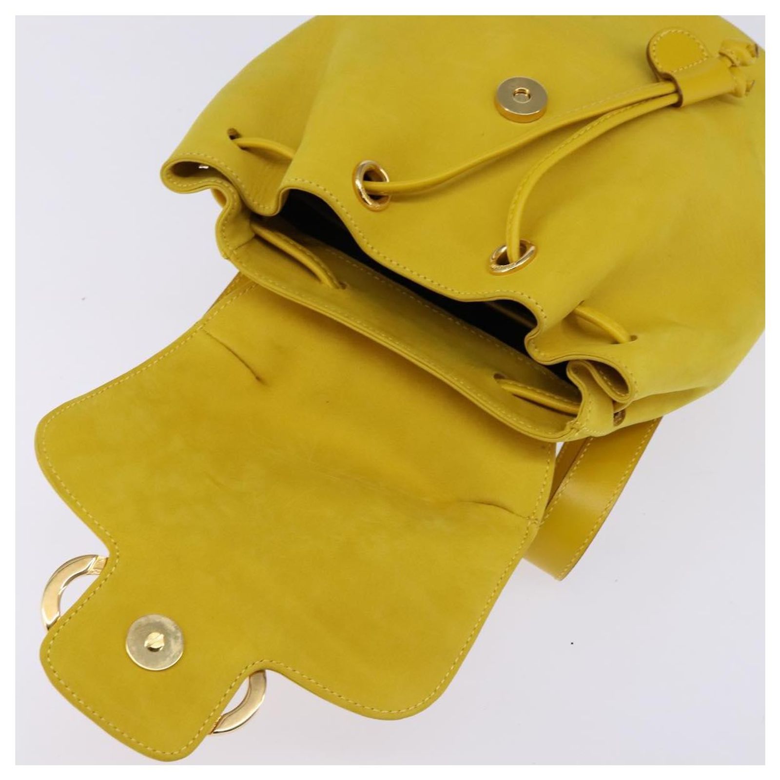 Salvatore Ferragamo Gancini Backpack Suede Yellow Gold Auth  display picture 3