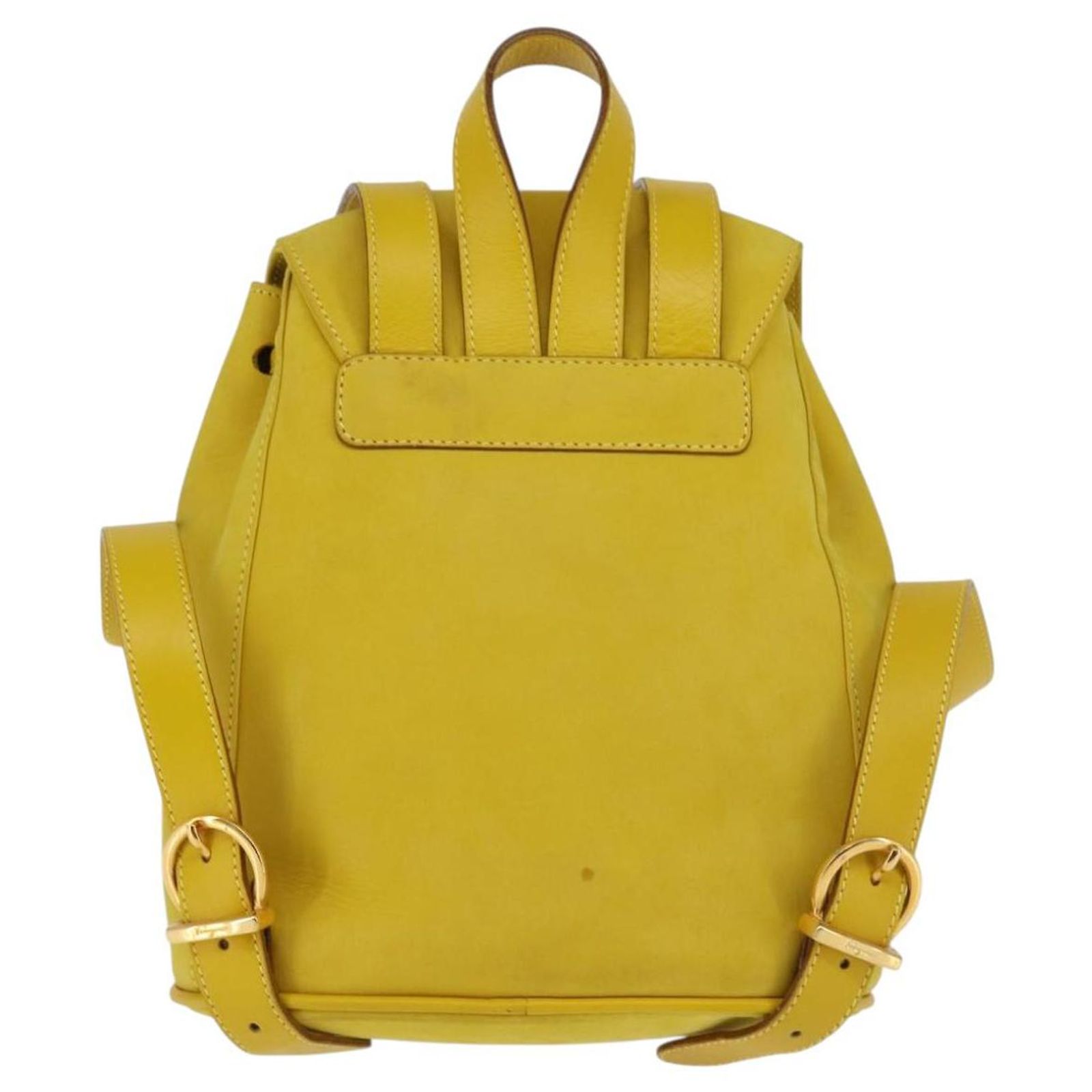 Salvatore Ferragamo Gancini Suede Yellow Suede Backpack Bag Salvatore Ferragamo Gancini Backpack Suede Yellow Gold Auth  main image 3