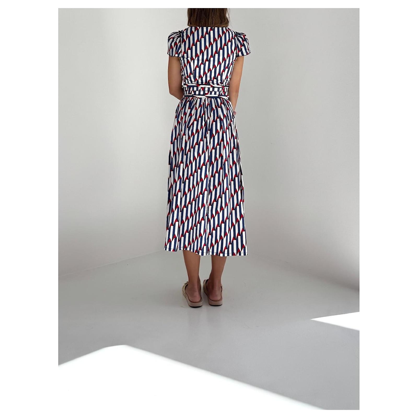 Marc Jacobs Printed Wrap Midi Dress Red White Blue Cotton ref.2524383 -  Joli Closet