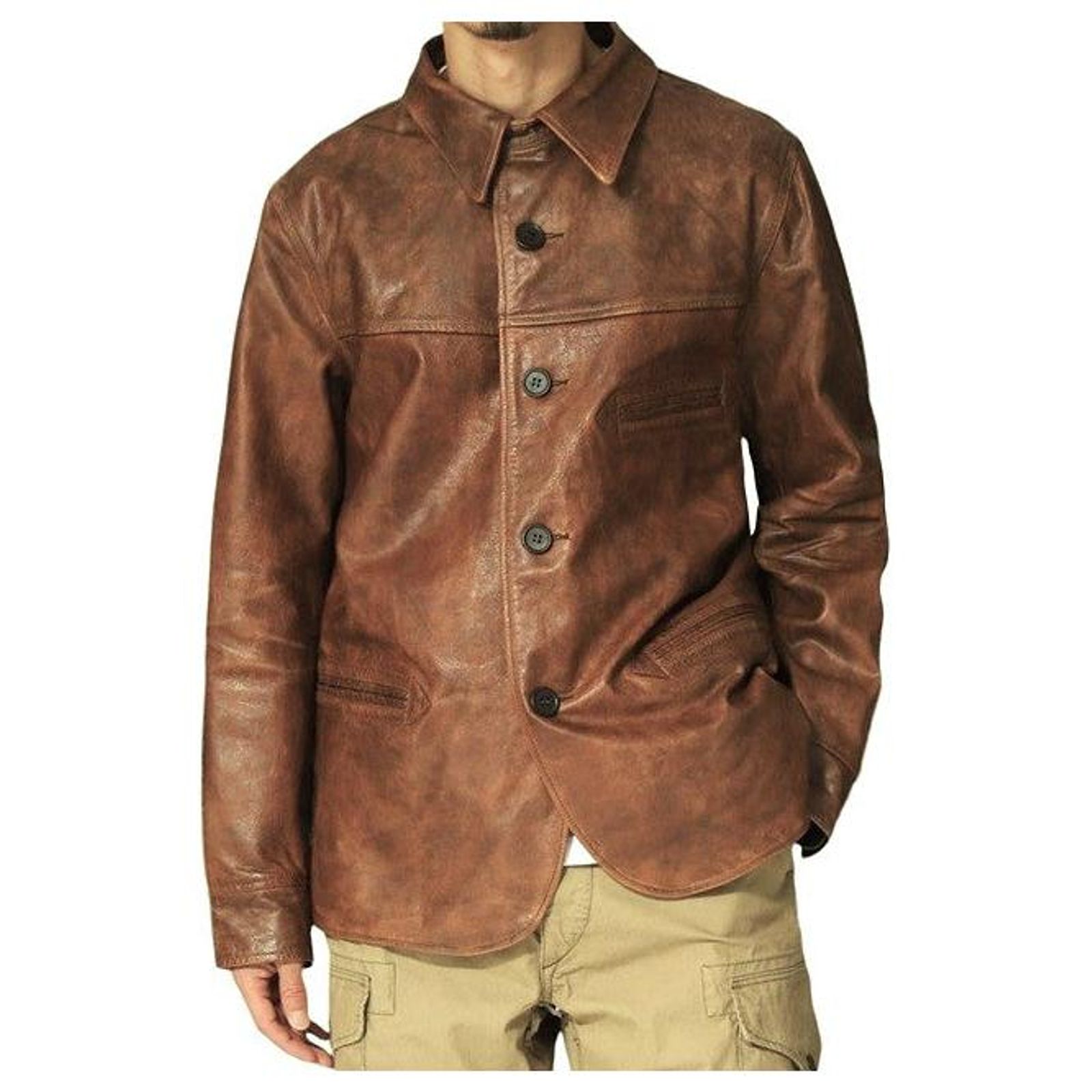Ralph Lauren RRL BRADLEY LEATHER CAR COAT Full Grain Cowhide Coat 