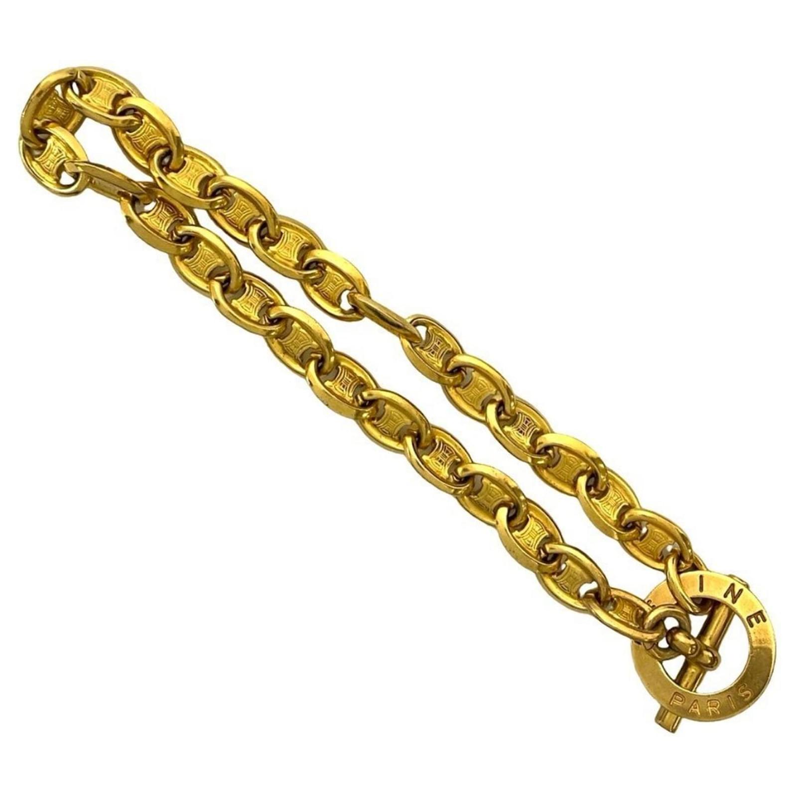 Céline CELINE Vintage Triomphe Circle Logo Toggle Necklace Golden