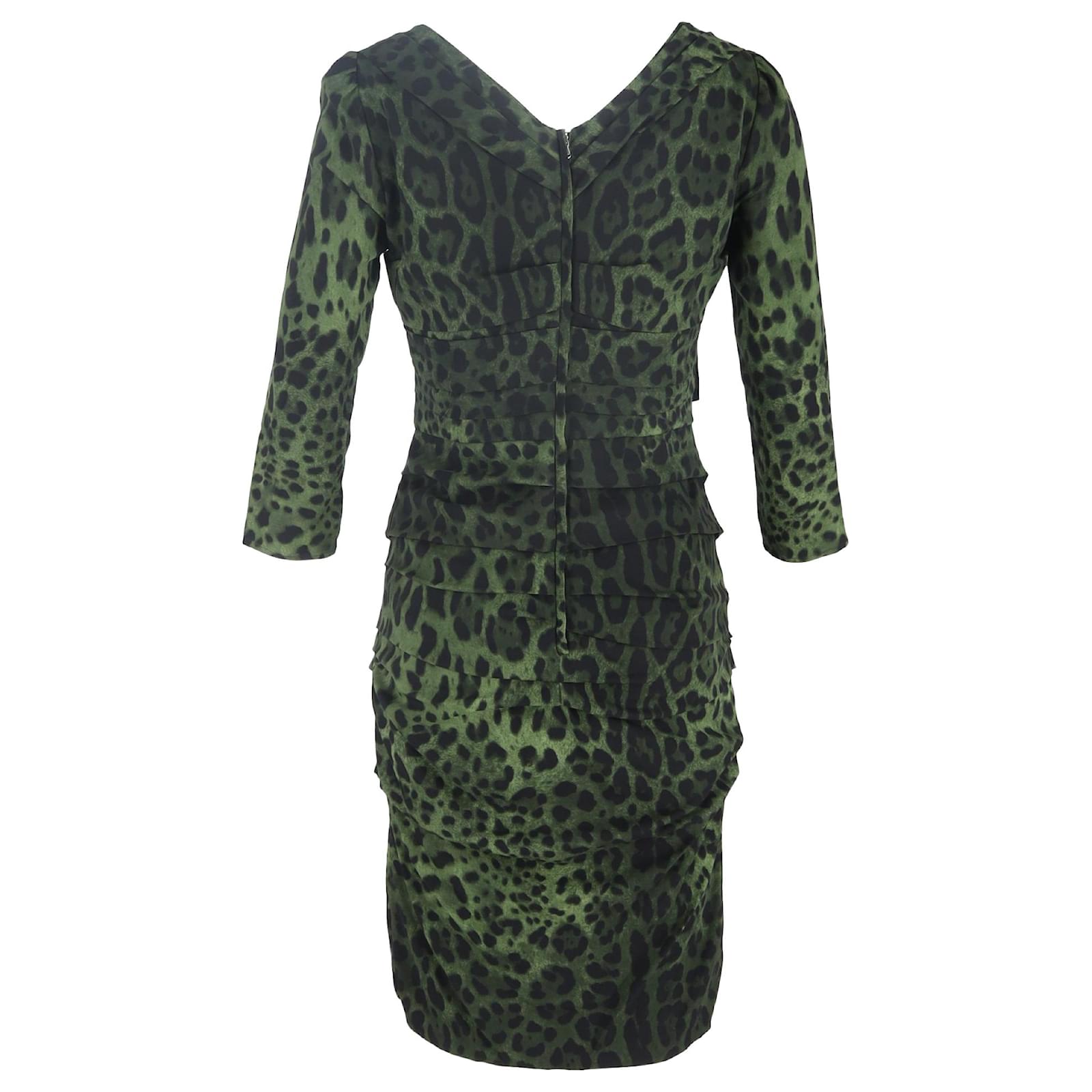 Vestido mini bodycon de seda verde con estampado de leopardo de