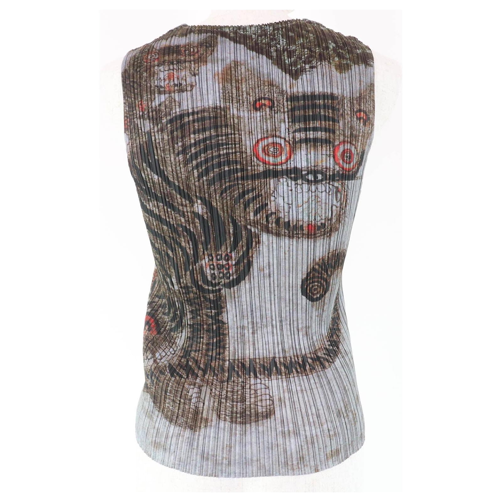 トップス Issey Miyake Animal Pleats Tops Issey Miyake PLEATS PLEASE Best Folk Painting Tiger Animal