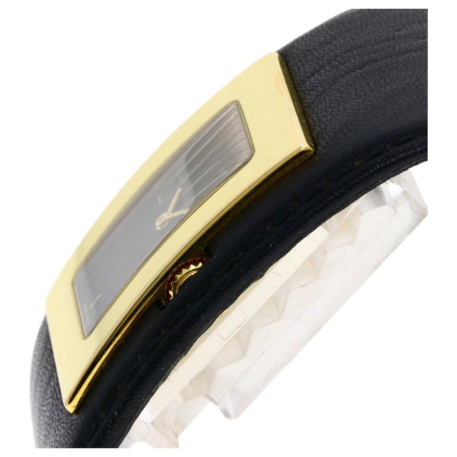 GUCCI グッチ 7800L スクエアフェイス 腕時計 GP 革 レディース [中古] GUCCI グッチ バングルウォッチ レザー 7800L ブラック クォーツ