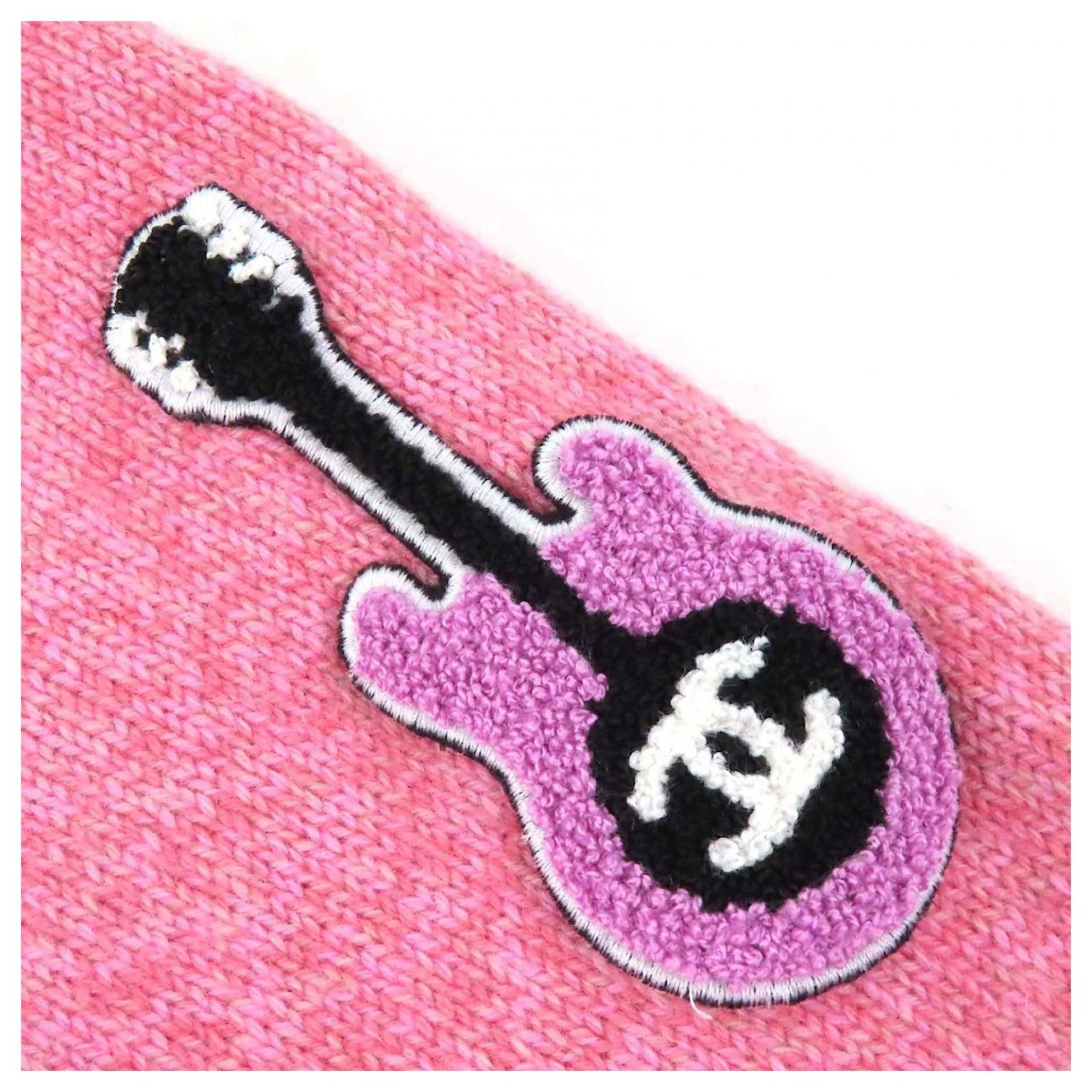 Chanel COCO Mark Guitar Patch Cashmere Knit Sweater Pink ref