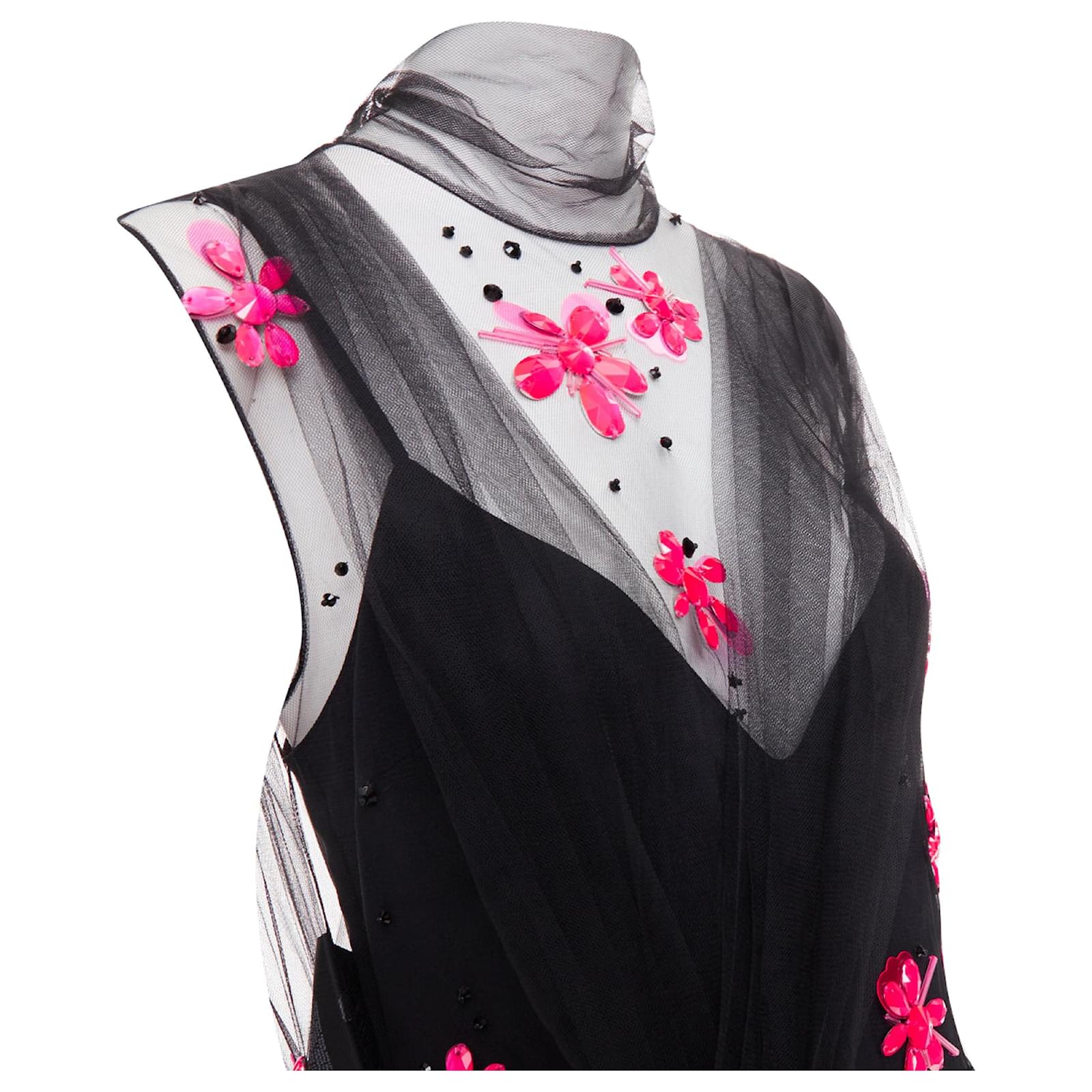 prada embroidered tulle dress PRADA FW 1999 GEM EMBELLISHED TULLE RUNWAY DRESS