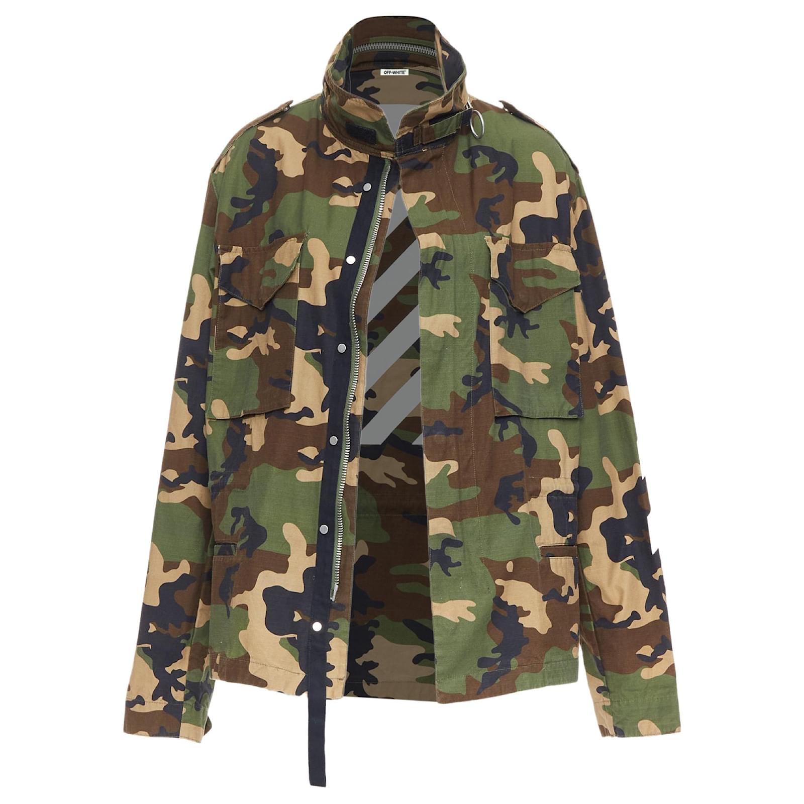 Off White Camo Logo Field Jacket Green Cotton Joli