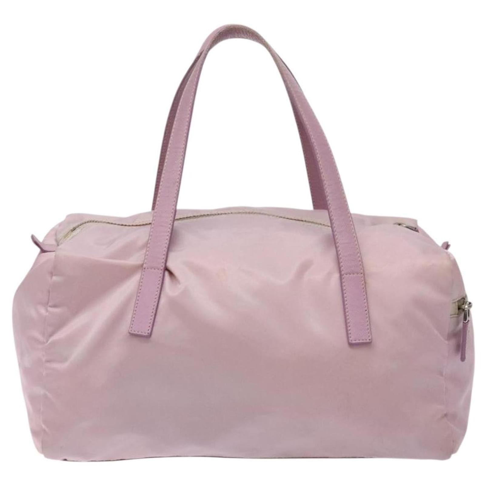 PRADA Boston Bag Nylon Pink Silver Auth 141532 Silvery ref.2533011