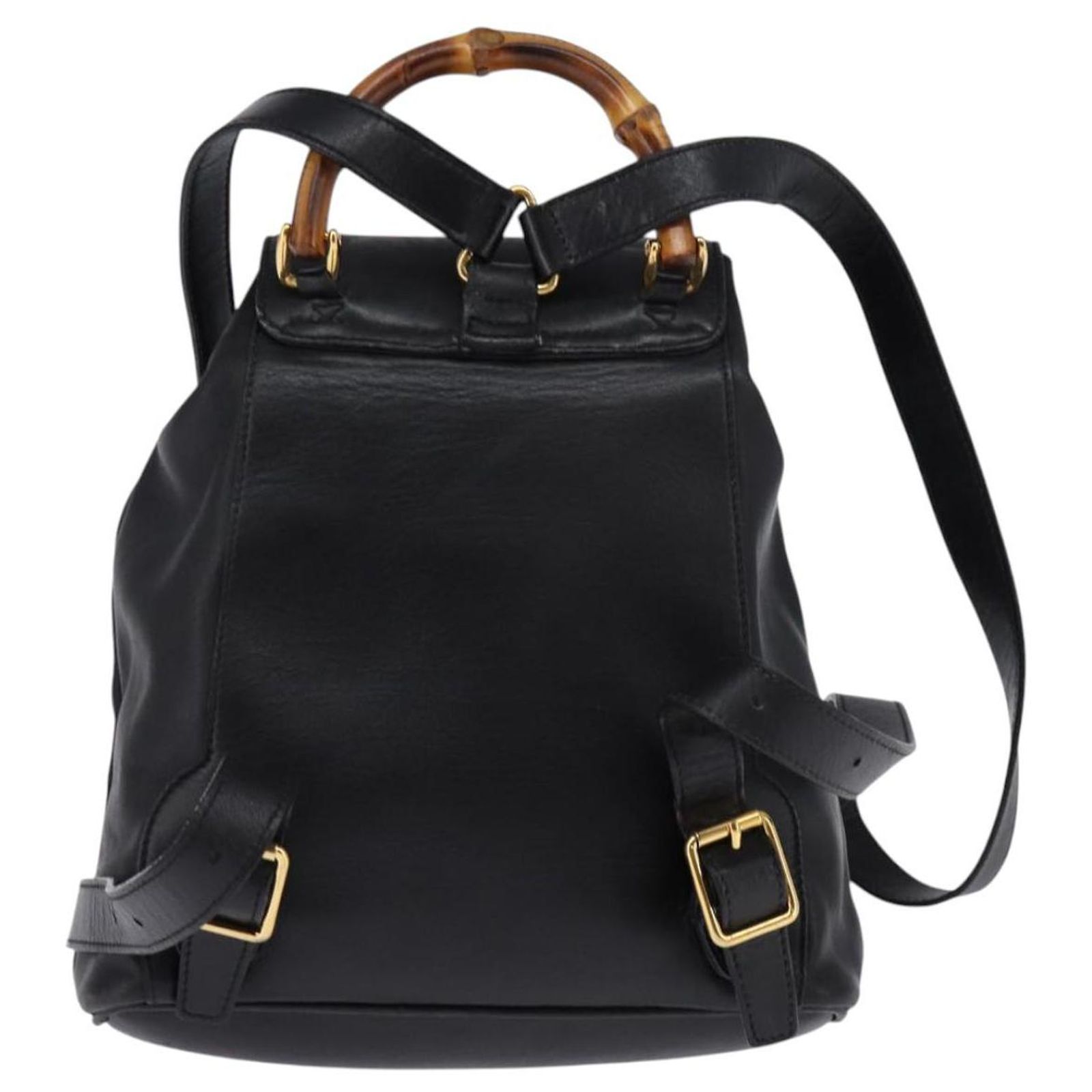 GUCCI Bamboo Backpack Leather Black Gold 003 1705 0030 Auth  display picture 1
