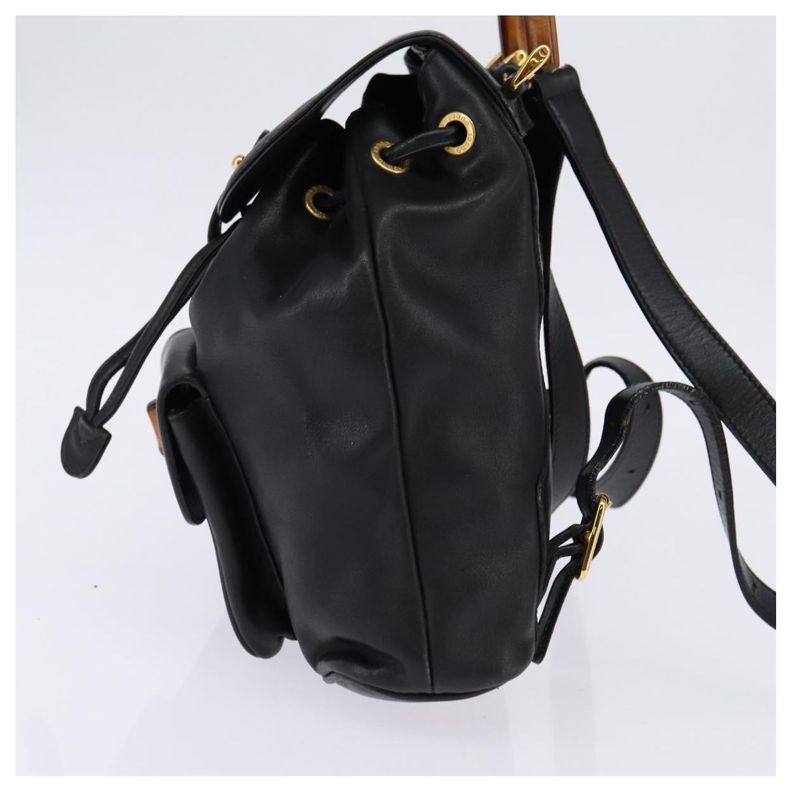 GUCCI Bamboo Backpack Suede Leather Black Gold 003 1705 0030 Auth BA7789 GUCCI Bamboo Backpack Leather Black Gold 003 2058 0016 Auth  main image 4