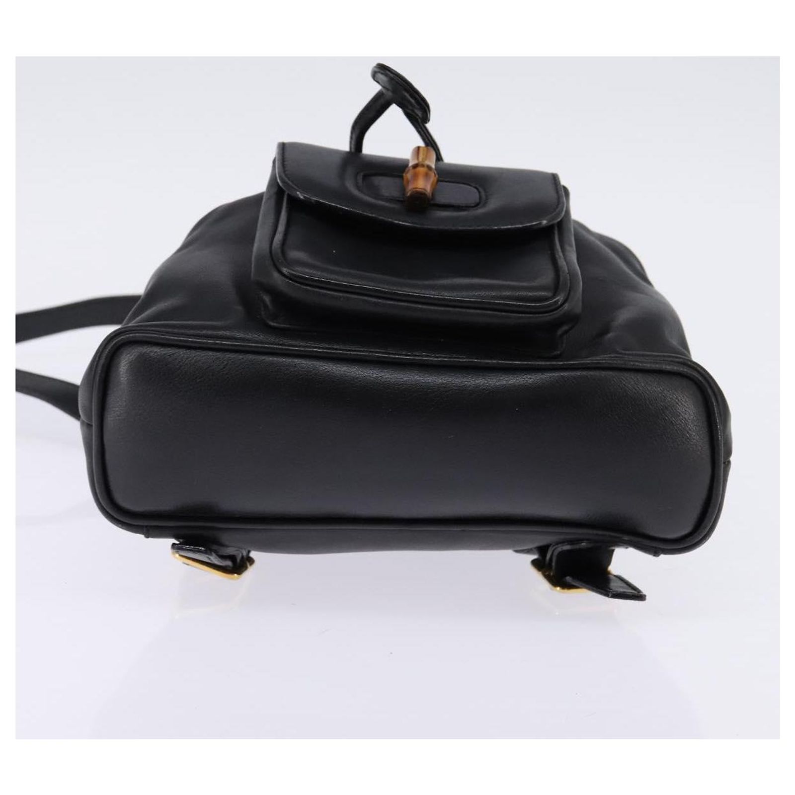 GUCCI Bamboo Backpack Suede Leather Black Gold 003 1705 0030 Auth BA7789 GUCCI Bamboo Backpack Leather Black Gold 003 2058 0016 Auth  main image 2