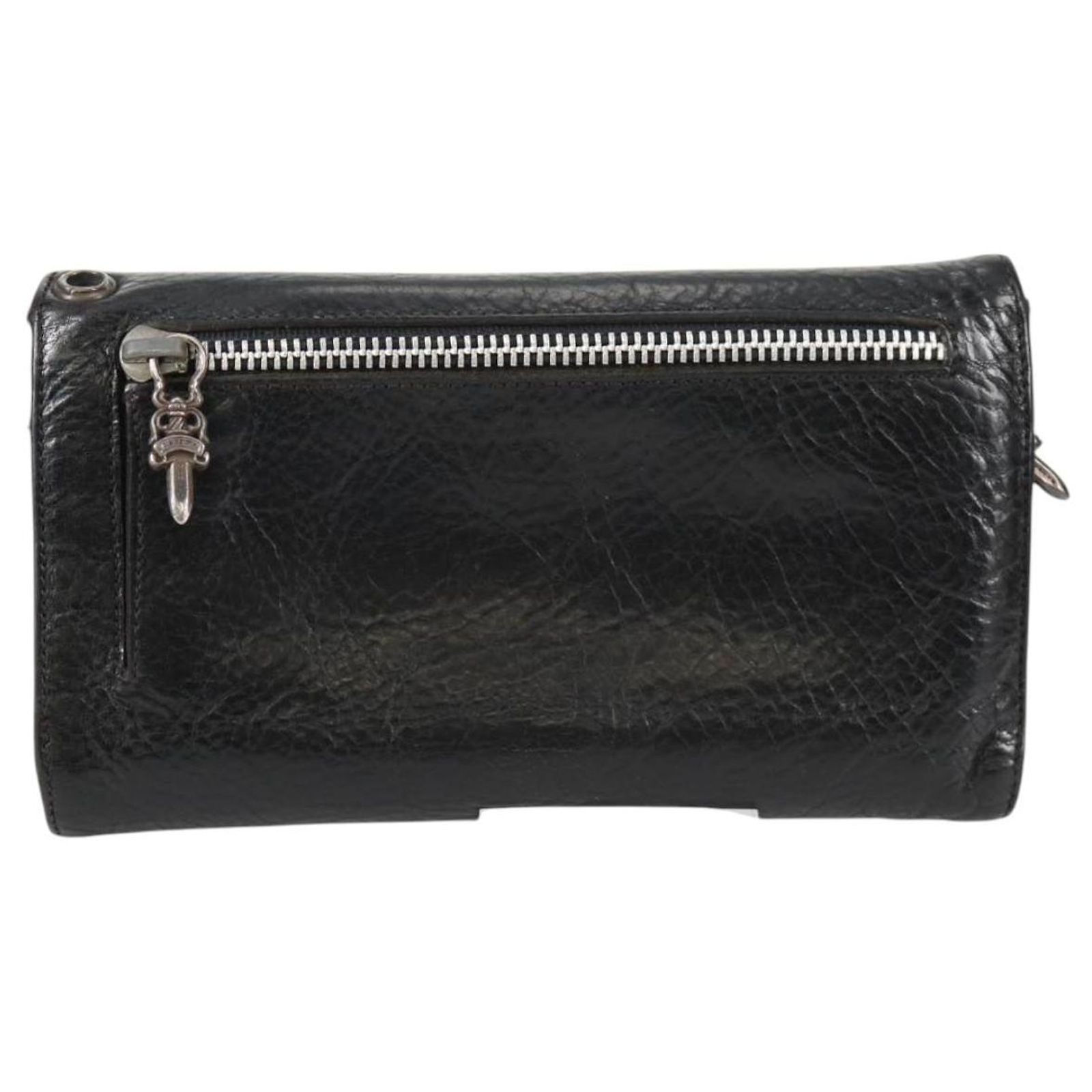Chrome Hearts Wave Cross Ball Long Wallet Leather Black Auth