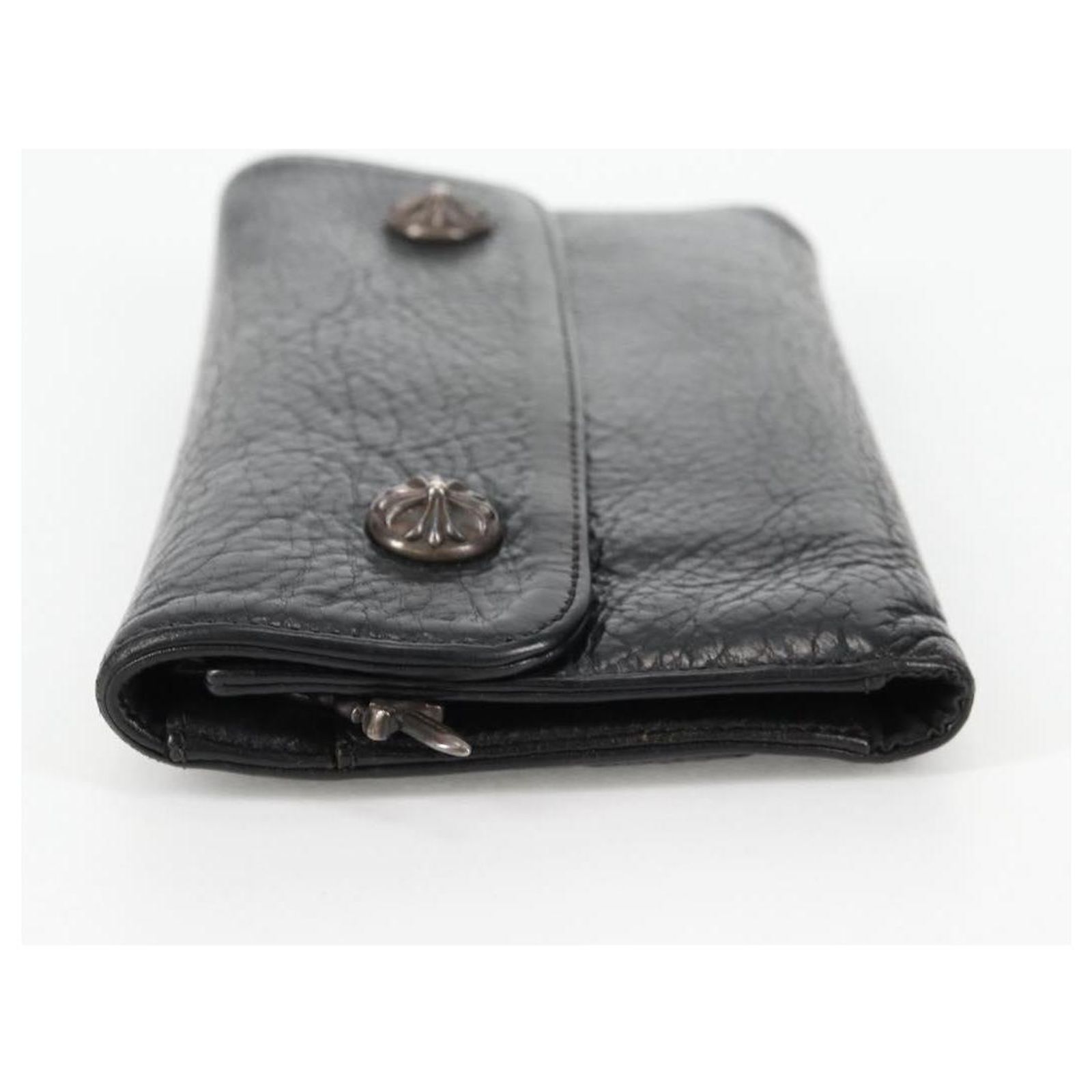 Chrome Hearts Wave Cross Ball Long Wallet Leather Black Auth