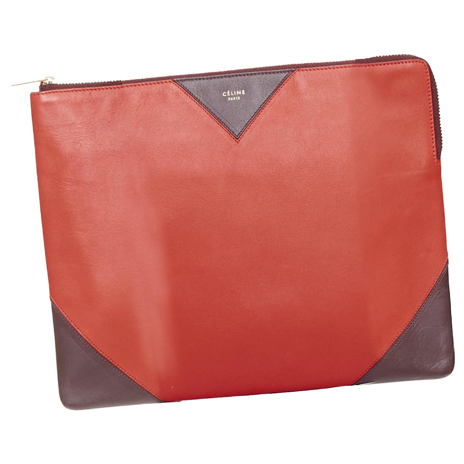 Céline OLD CELINE Phoebe Philo red brown leather bicolour top zip