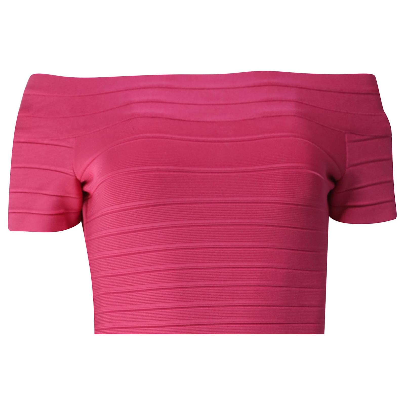 Herve Leger Carmen Off-Shoulder Bandage Mini Dress in Pink Rayon (Sold) -  Joli Closet