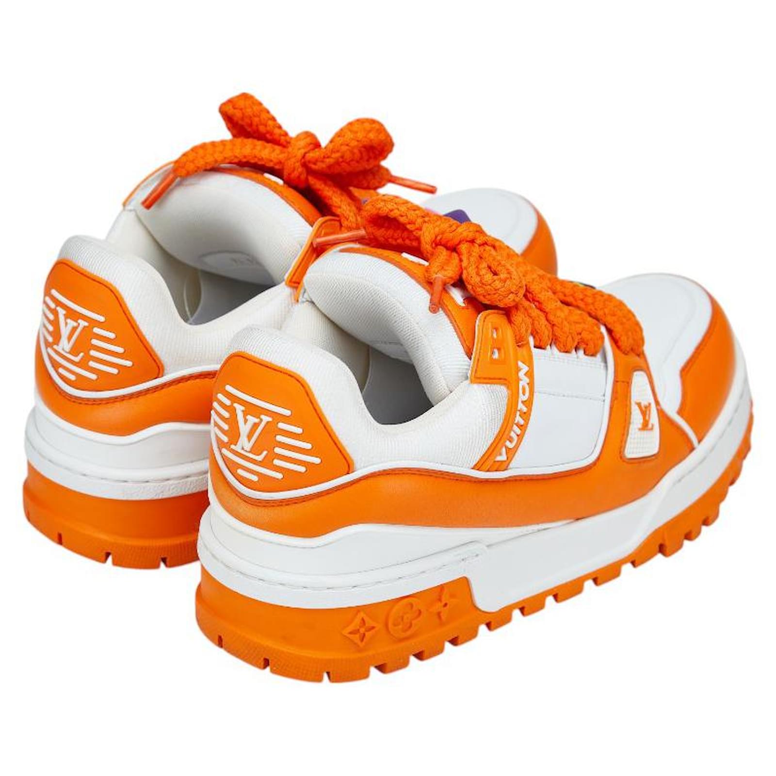 Louis Vuitton LV Trainer Maxi Line Leather Sneakers White Orange