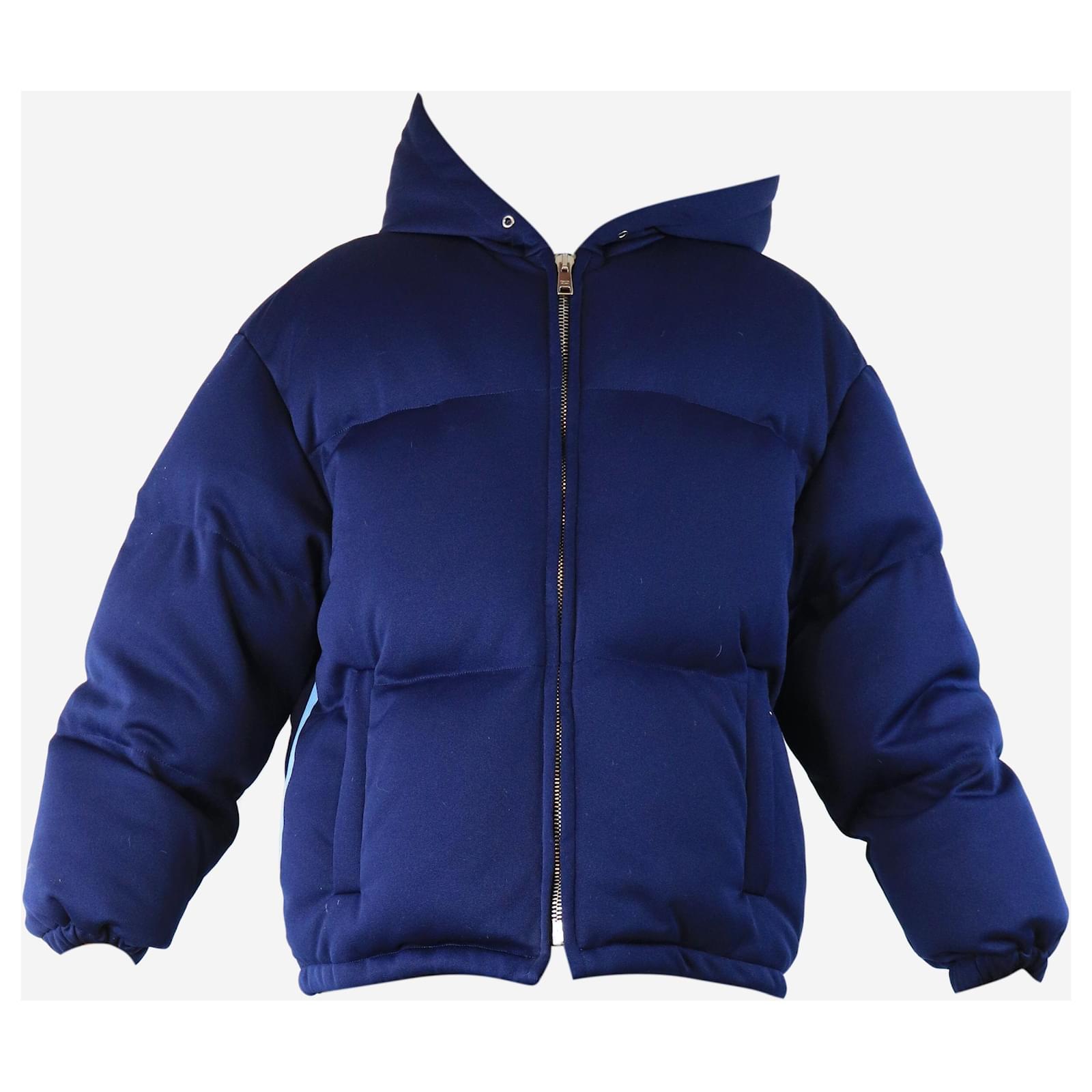 Prada Giacca puffer blu con cappuccio taglia UK Poliestere ref