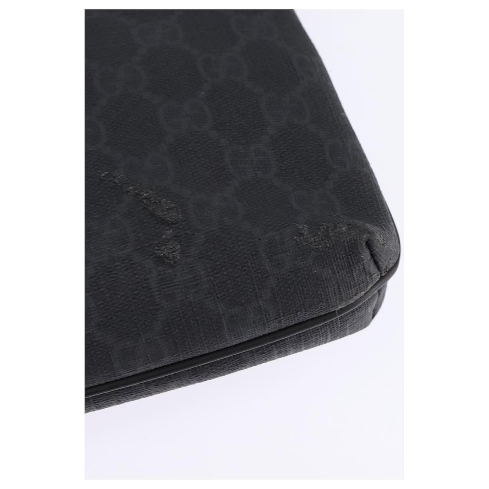 GUCCI GG Supreme Shoulder Bag PVC Leather Black Silver 322279 Auth