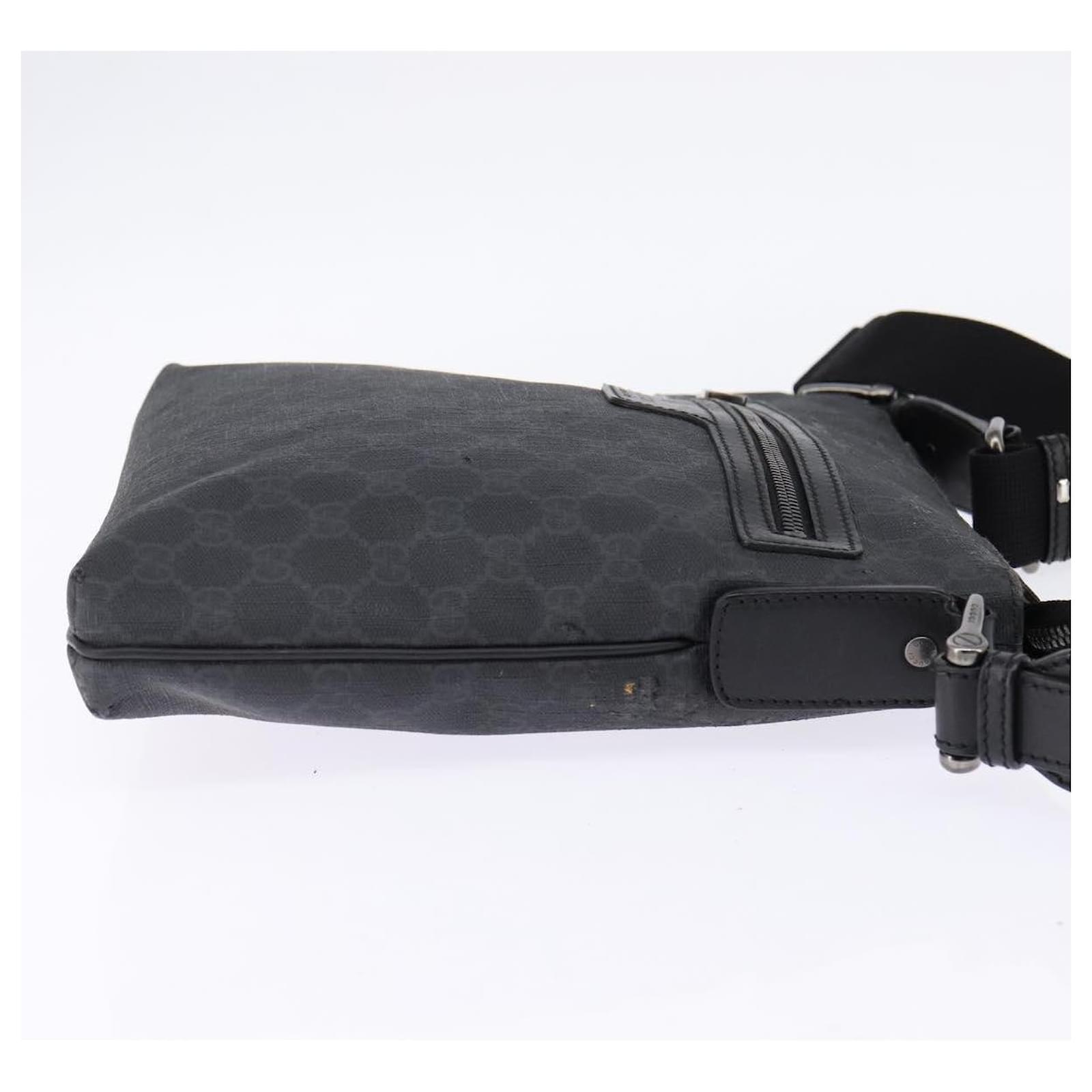 GUCCI GG Supreme Shoulder Bag PVC Leather Black Silver 322279 Auth