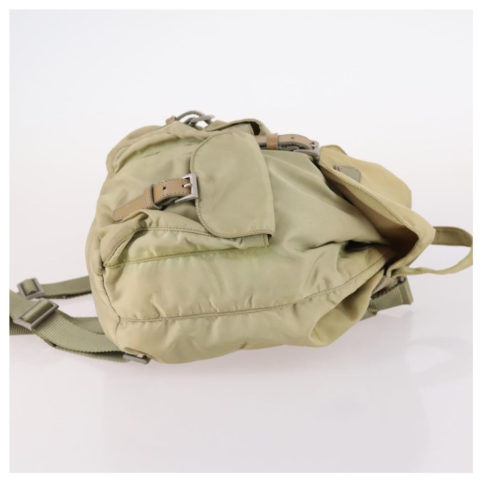 PRADA Backpack Nylon Beige Silver Auth 141598 Silvery ref 