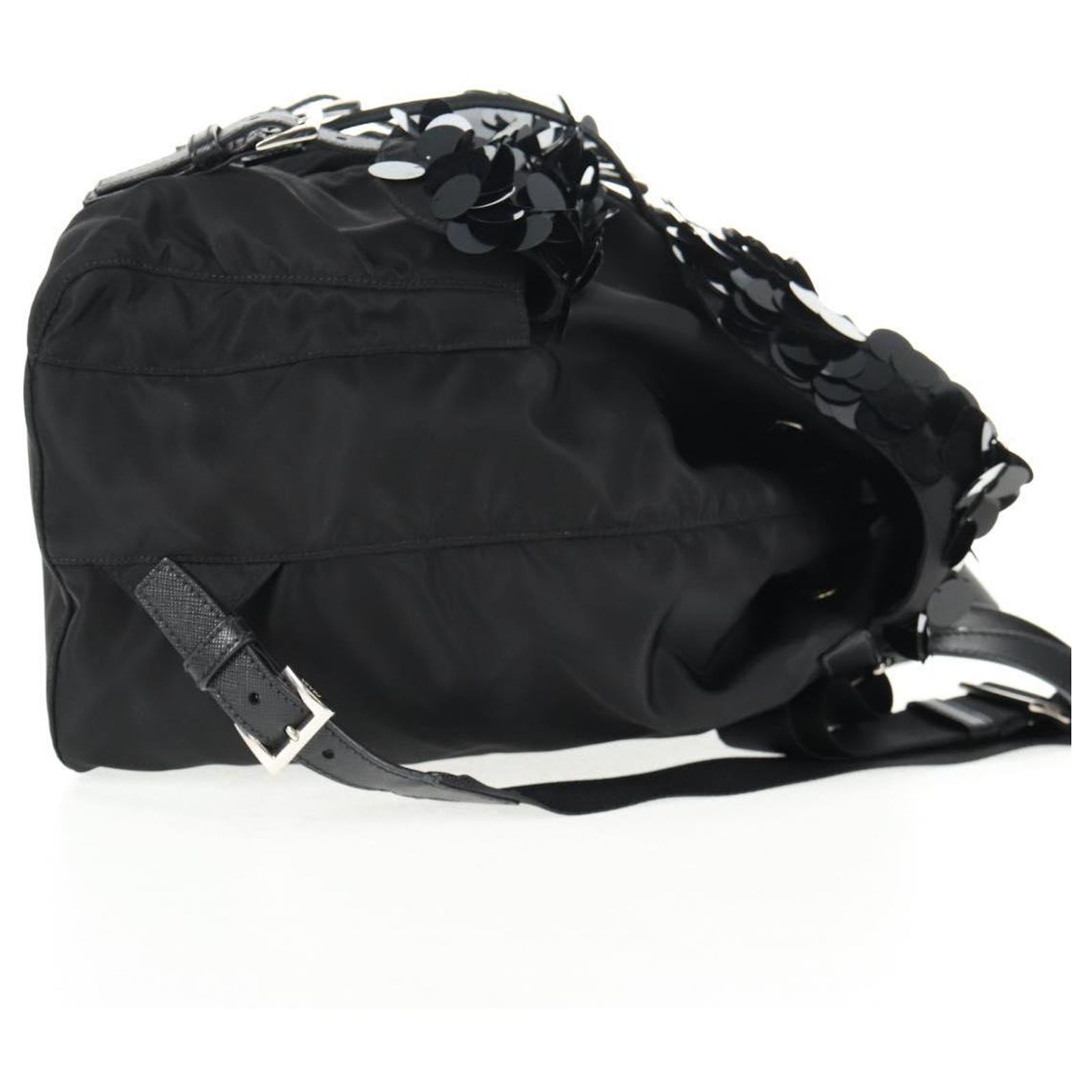 PRADA Sequin Backpack Nylon Black Silver Auth 141151M  display picture 3