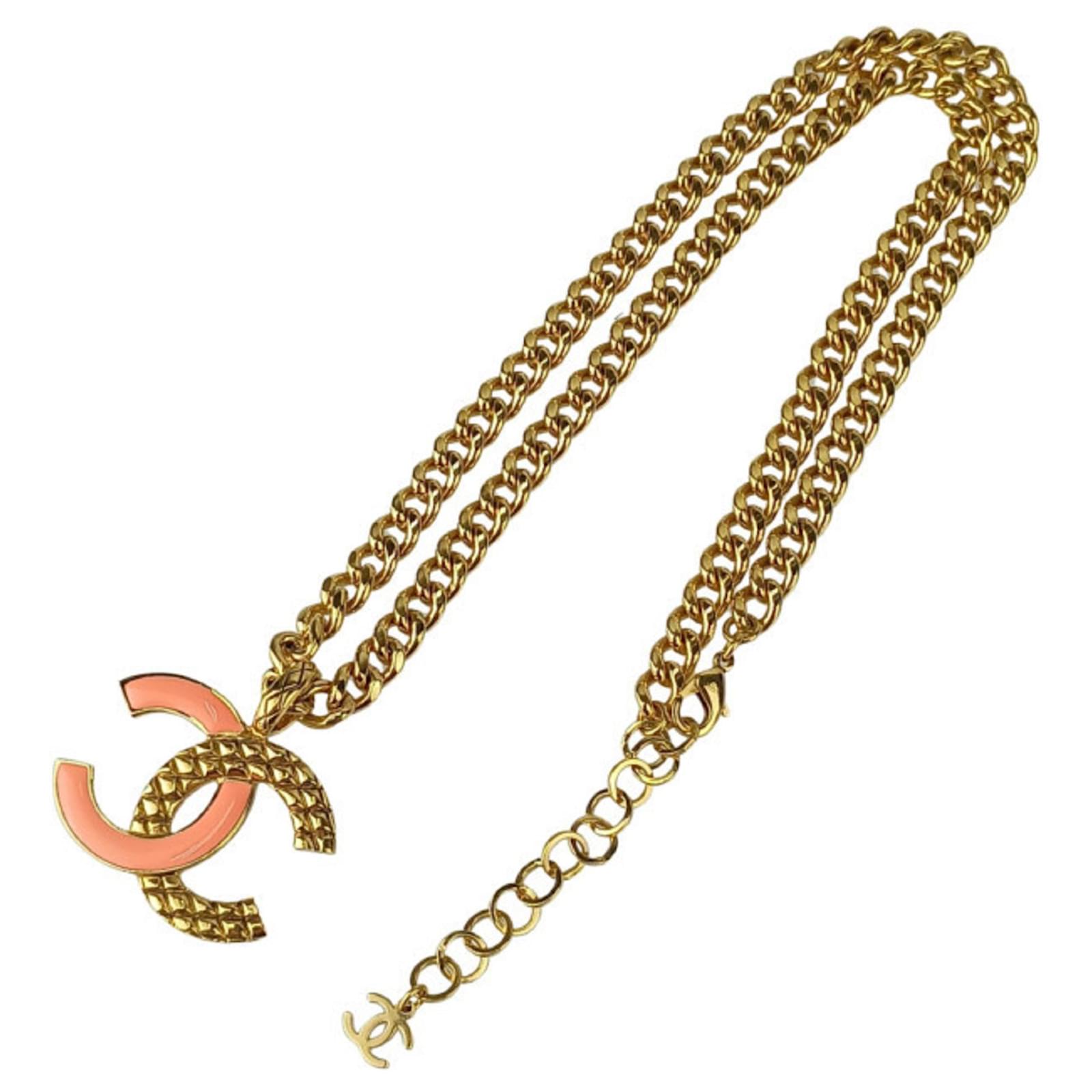 CHANEL Coco Mark Necklace in Gold and Pink Golden Metal ref