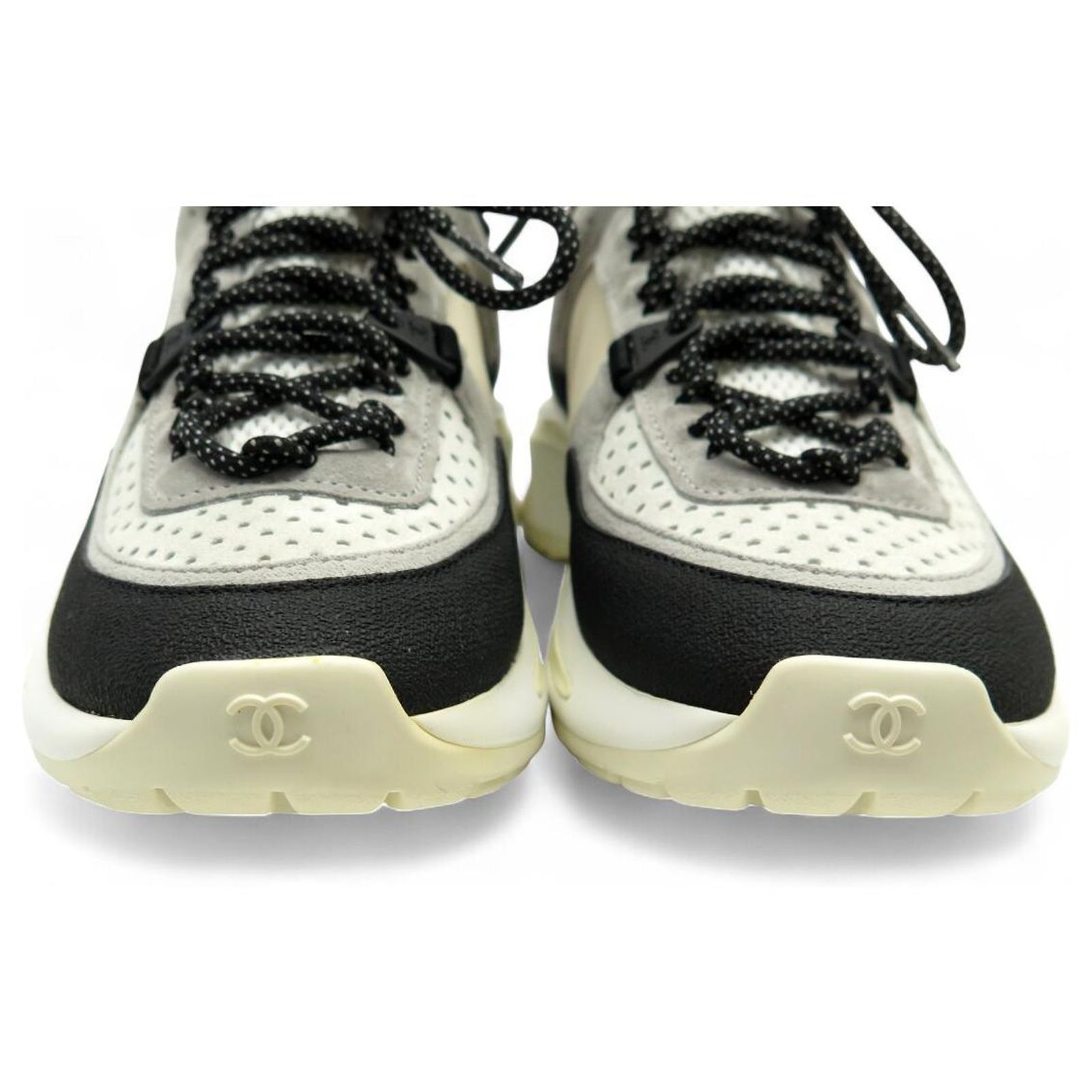 NEW CHANEL SHOES SNEAKERS G40193 37 IN CANVAS & LEATHER CC LOGO
