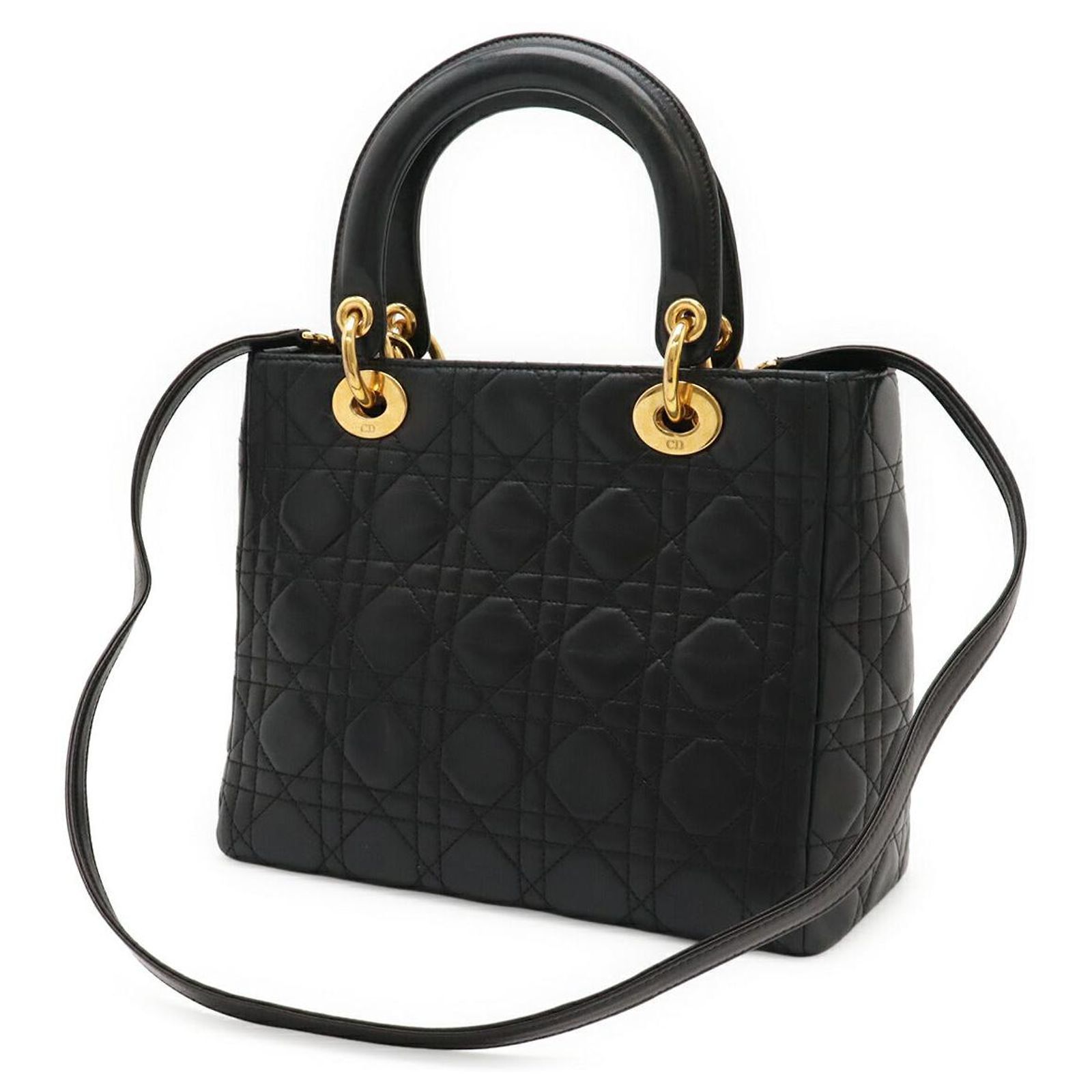 Christian Dior Lady Dior Cannage Lambskin 2way Bag Black Leather 