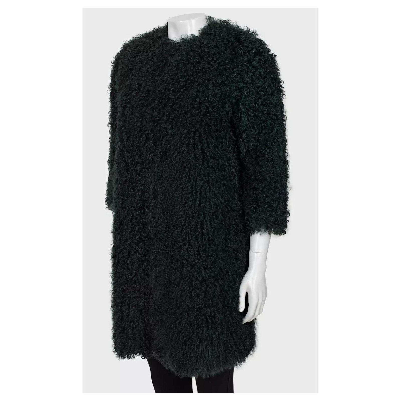 Max Mara Dunkelgrüner Karakul-Fellmantel Größe XS IT38 Pelz