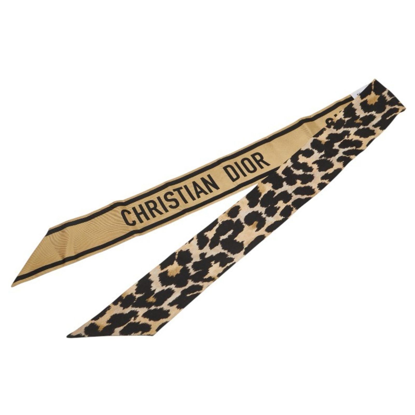 GWP Dior Leopard Print Silk Twilly Scarf - Black & Beige Christian Dior Dior Mitzah Leopard Print Scarf, Brown and  main image 2