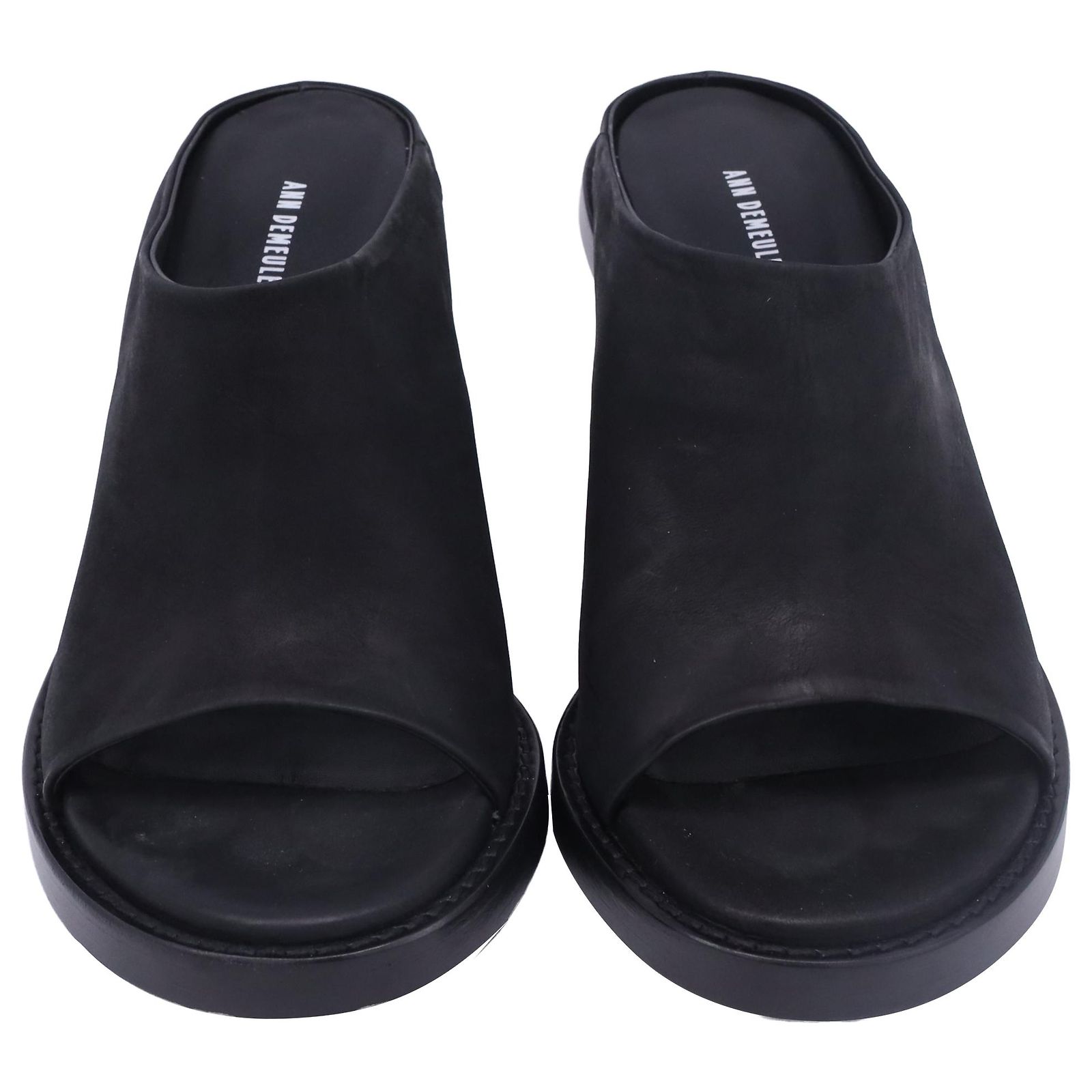 Ann Demeulemeester Clara Slide Sandal Heels in Black Calf Leather 