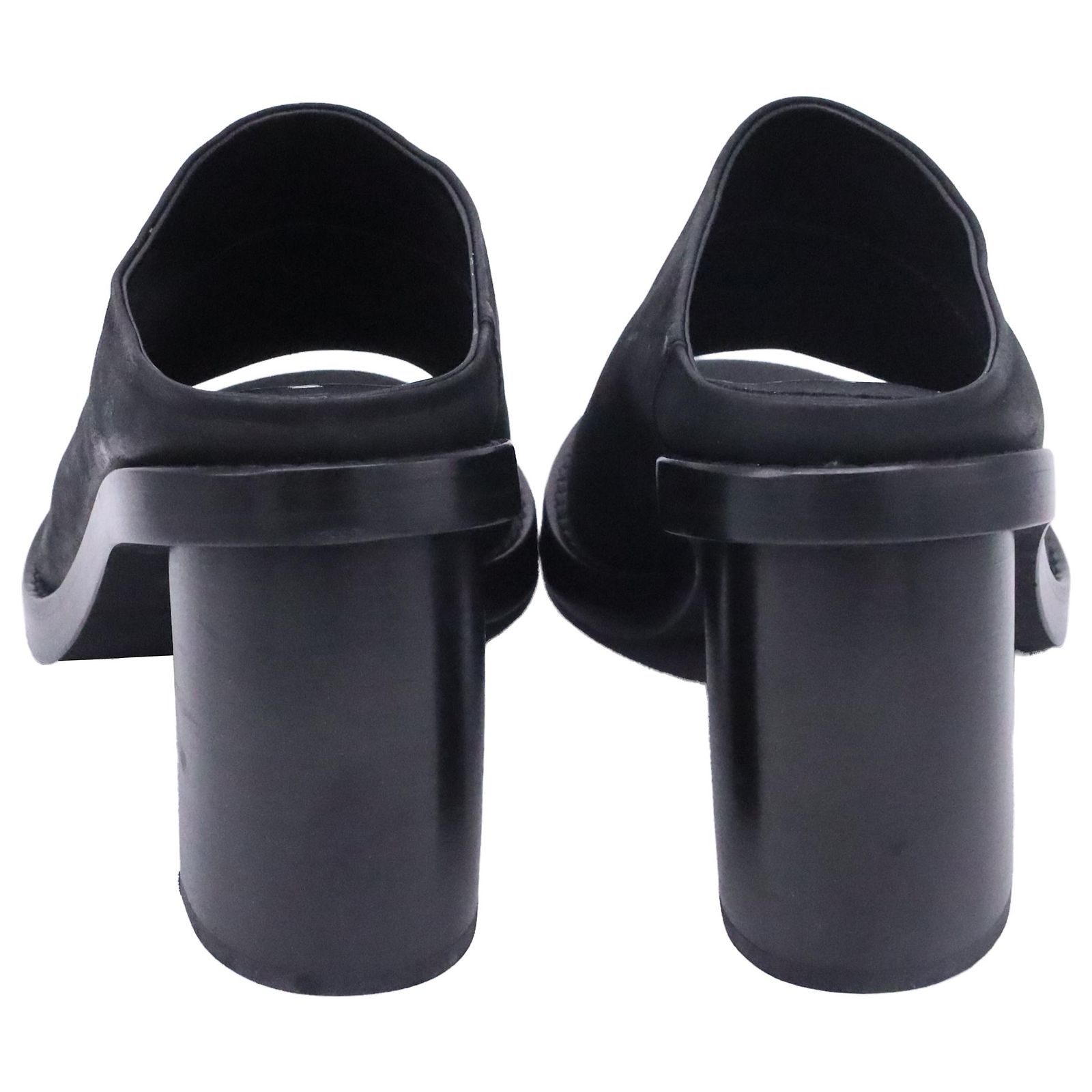 Ann Demeulemeester Clara Slide Sandal Heels in Black Calf Leather 