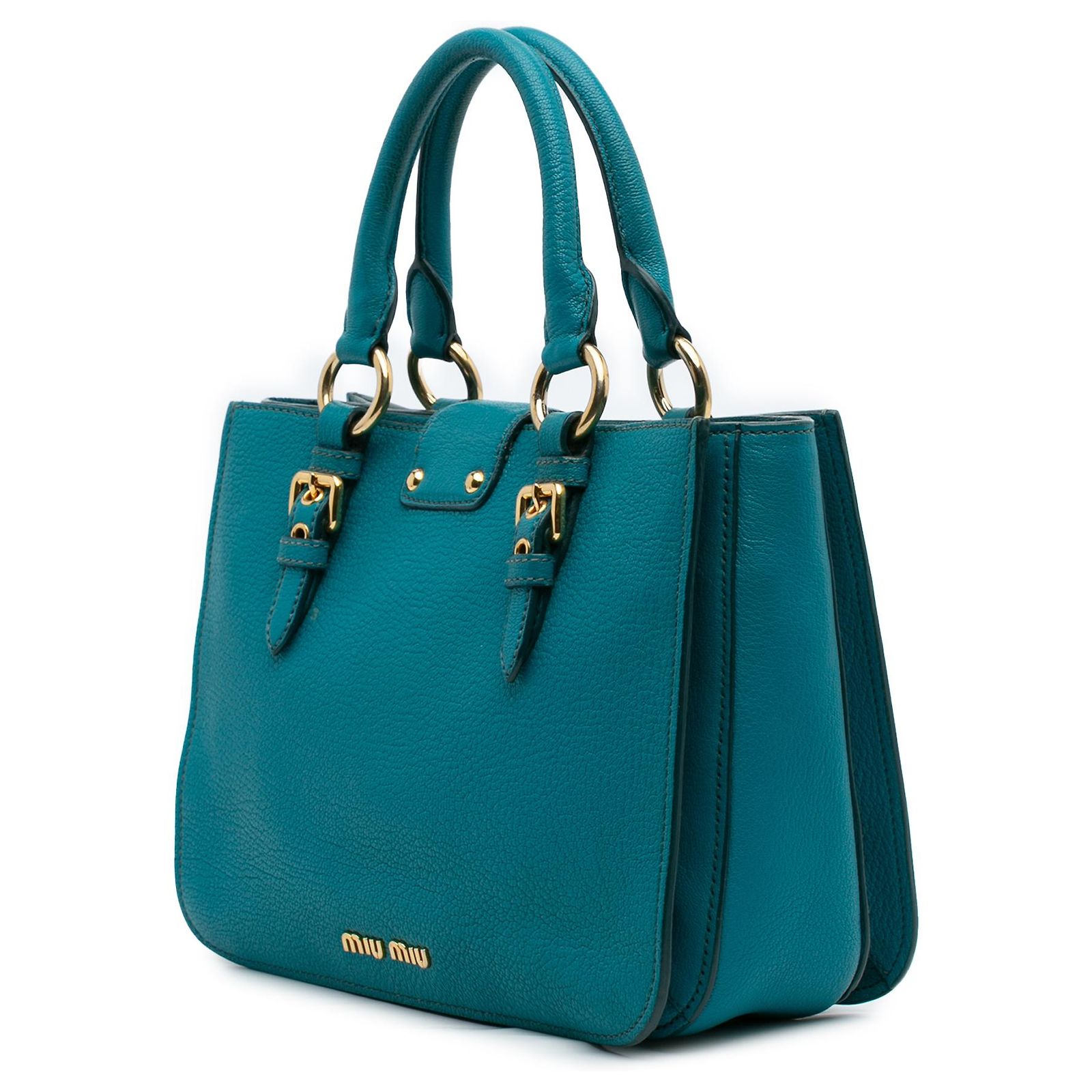 Miu Miu Blue Goatskin Madras Satchel Turquoise Leather ref.2543783 ...