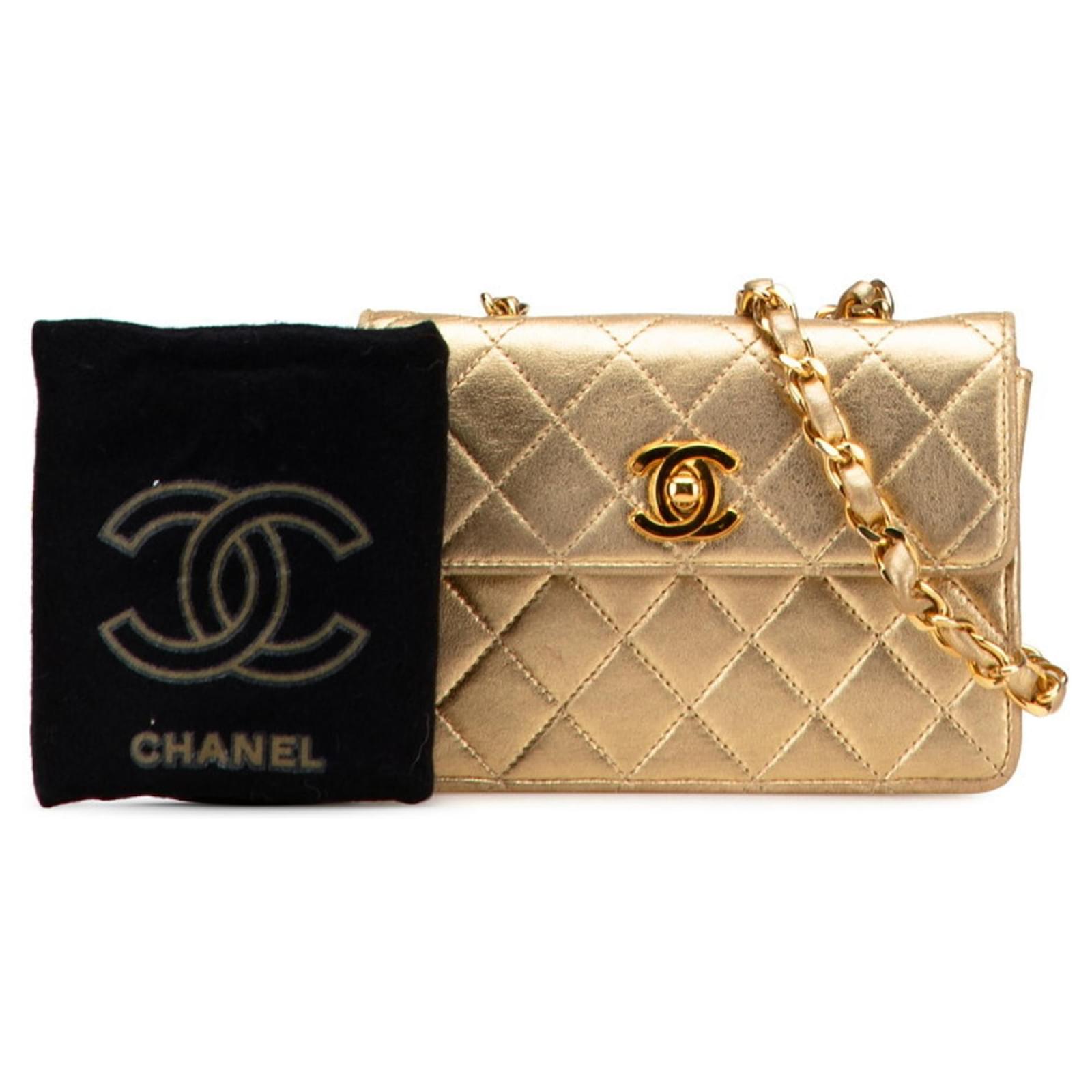 CHANEL Mini Matelasse Coco Mark Chain Shoulder Bag Golden Leather