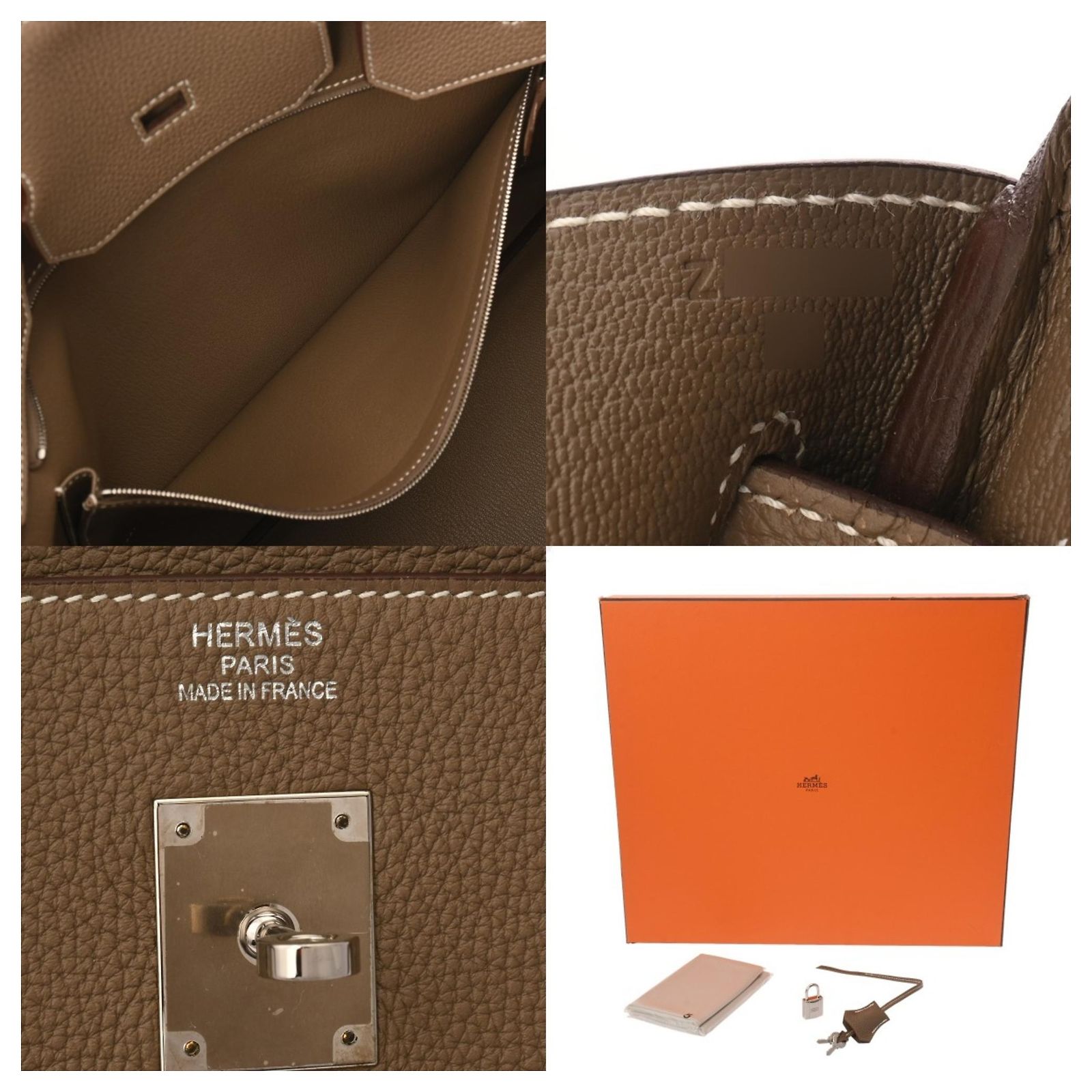 Hermès HERMES Birkin 40 Etoupe Z Stamp Handbag Taupe Leather ref 