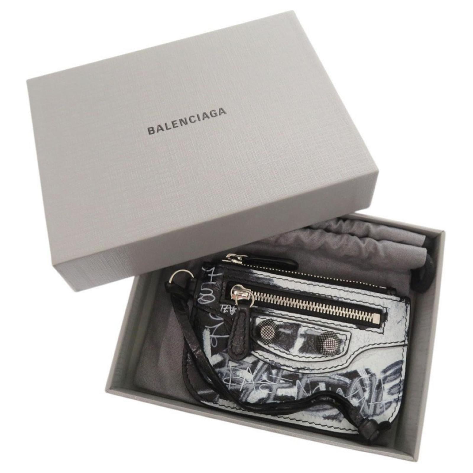 Balenciaga Le Cagoule Graffiti Coin Purse Black Blue Leather ref