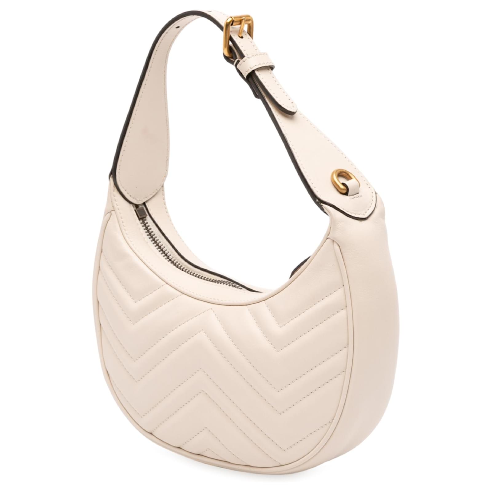 Gucci Weiß Mini GG Marmont Halbmond Tasche Leder Kalbähnliches