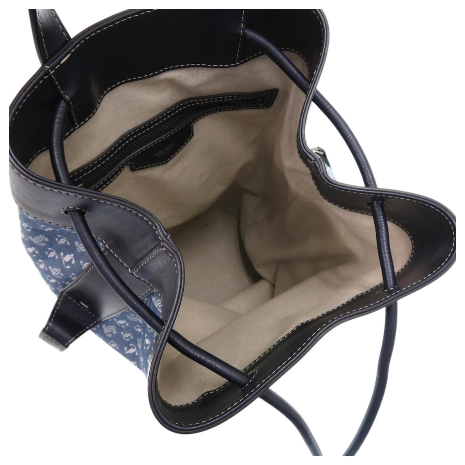 Jimmy Choo Evan Denim JC Monogram One-Shoulder Daypack Blue Cream