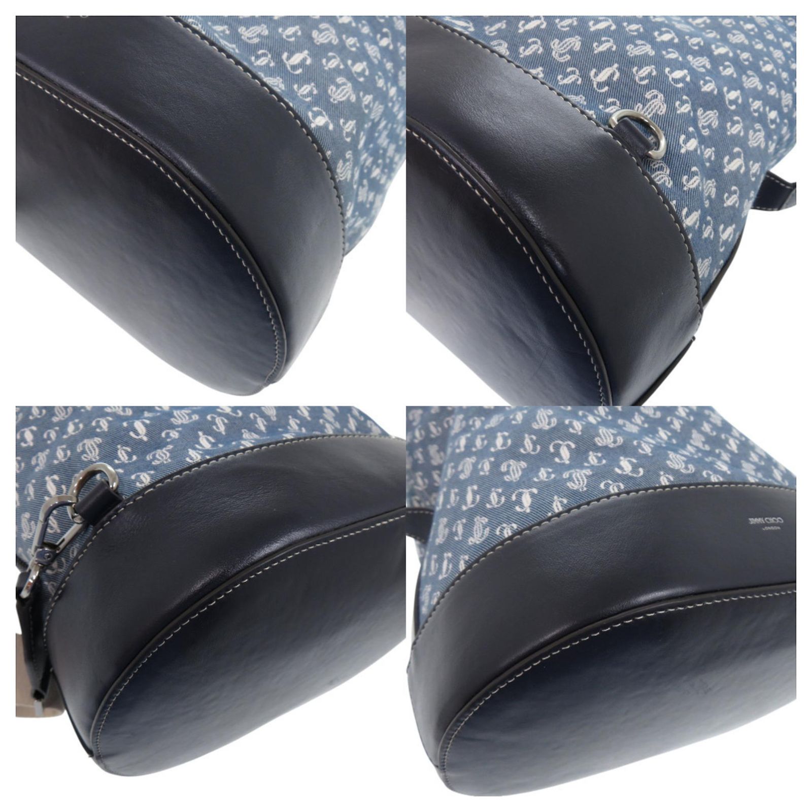 Jimmy Choo Evan Denim JC Monogram One-Shoulder Daypack Blue Cream