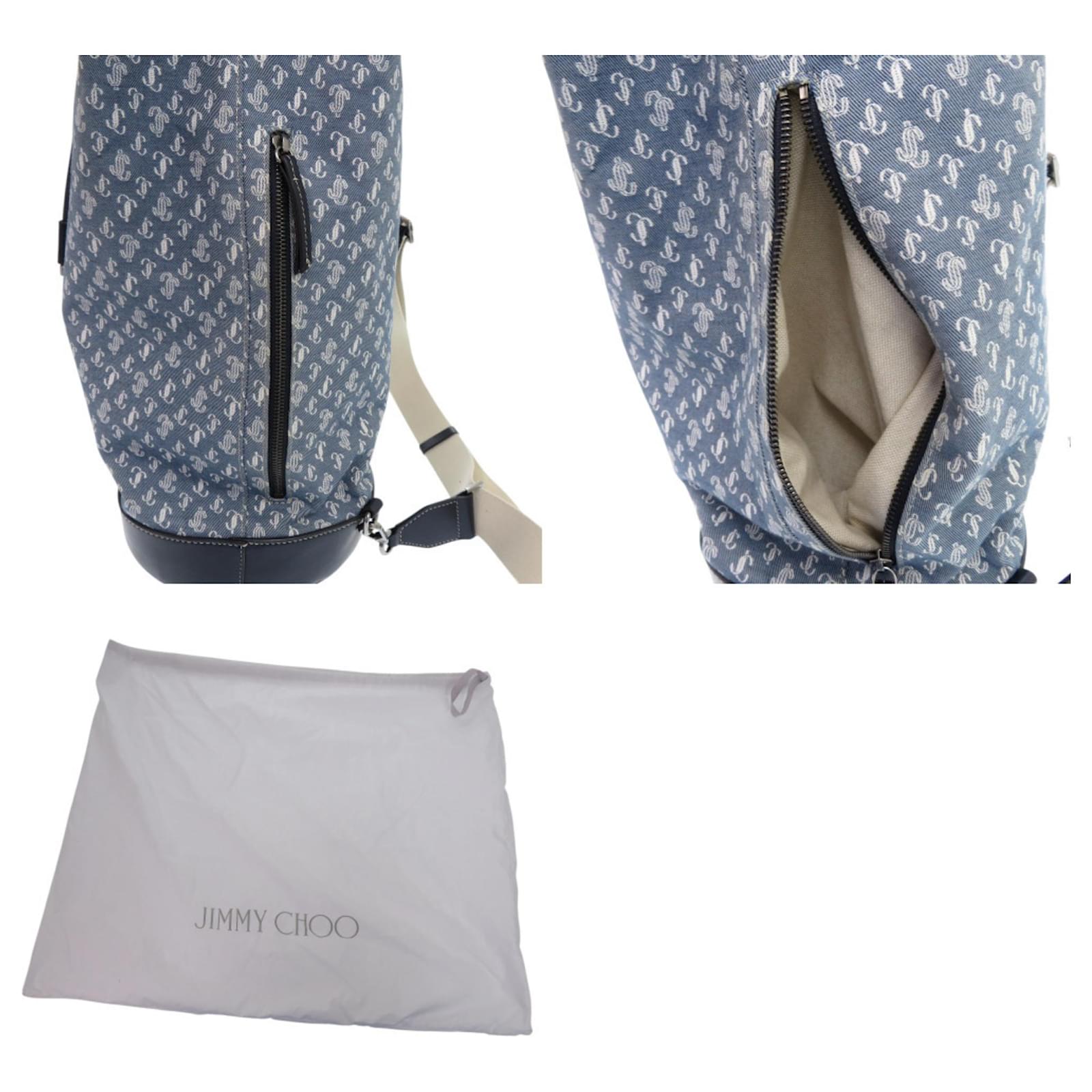 Jimmy Choo Evan Denim JC Monogram One-Shoulder Daypack Blue Cream