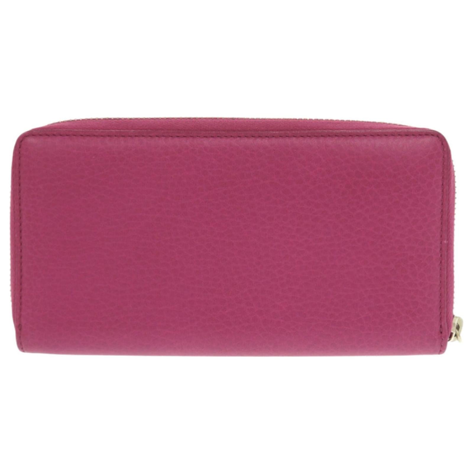 Gucci Bamboo Round Zip Long Wallet Pink Leather ref.2548359 - Joli